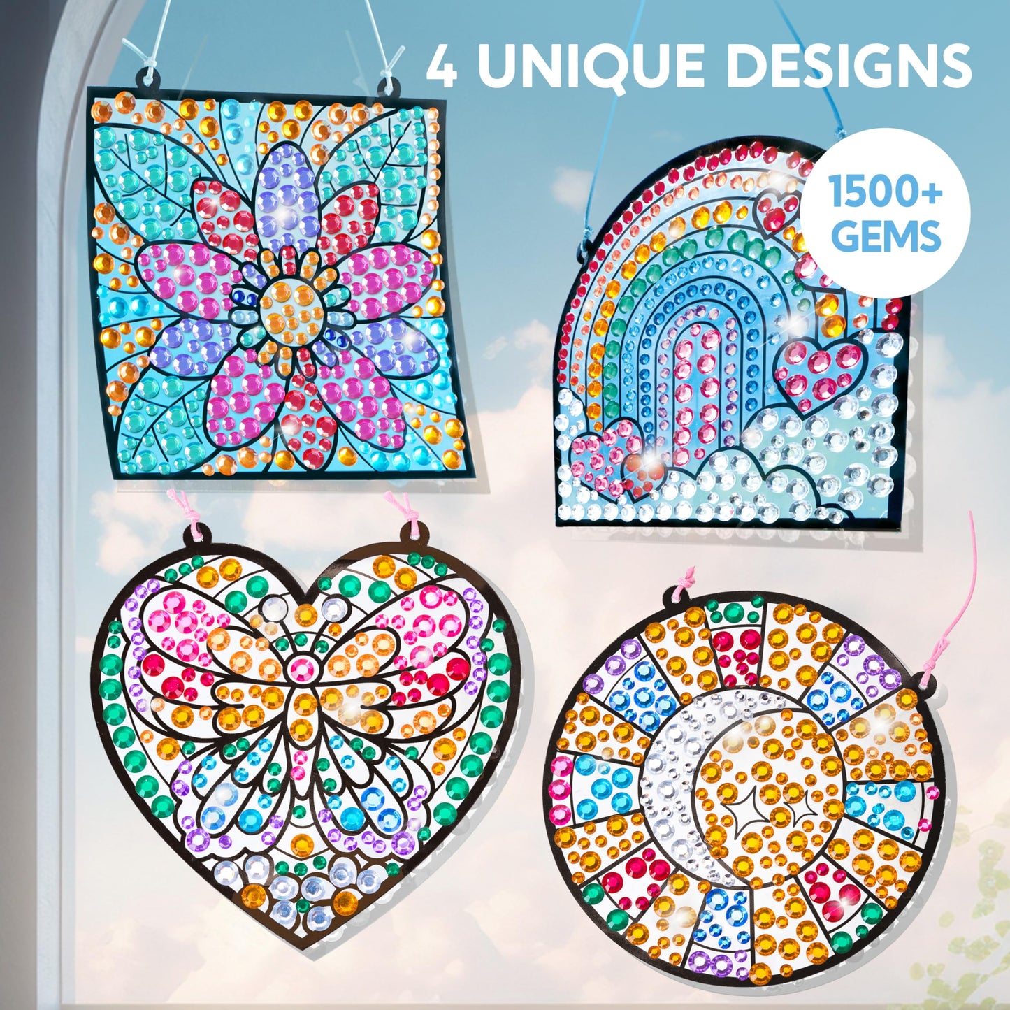 Klever Kits 4PCS Window Art Suncatcher Kit – Fun Gem Painting for Kids 6+