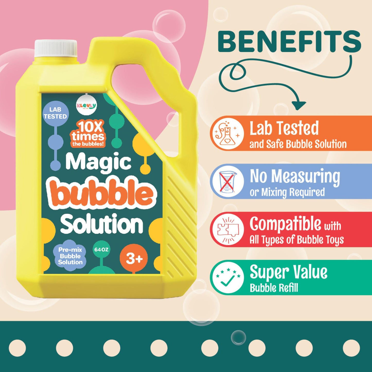 Klevly 64 oz Iridescent Bubble Solution Refill – Pre-Mixed, Non-Toxic
