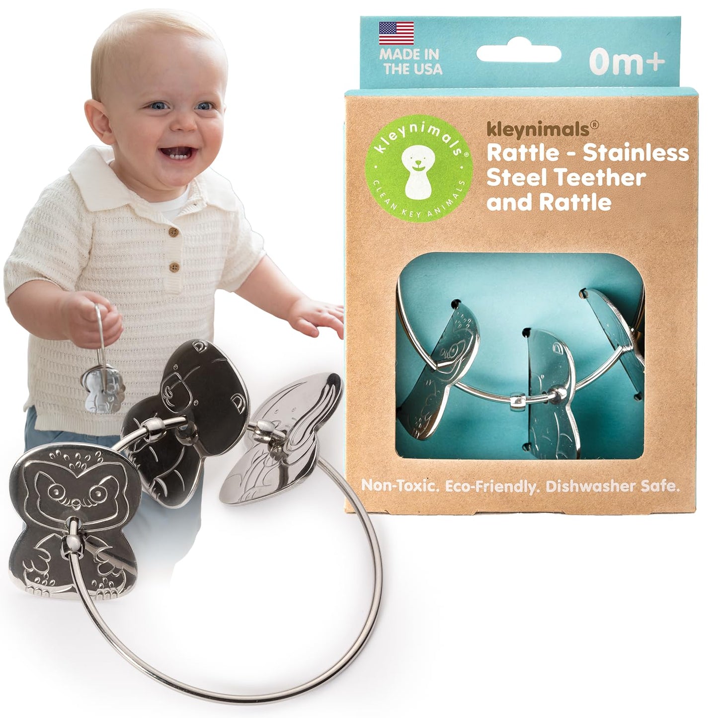 Kleynimals Clean Key Animals: USA-Made Stainless Steel Toy Keys – Baby Rattle & Teether