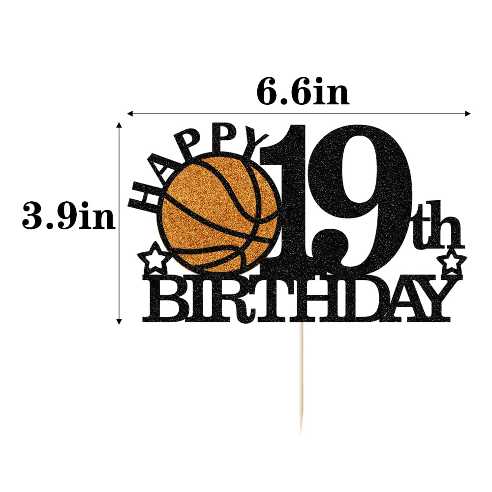 Klionjor Basketball 19th Birthday Topper - Black Glitter | Sports Theme Party Decor