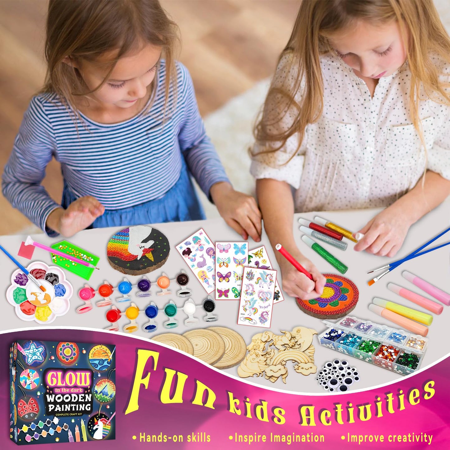 klmars Kids Glow in the Dark Wooden Painting Kit – Arts & Crafts for Ages 5-12