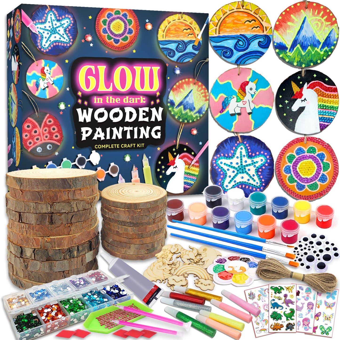 klmars Kids Glow in the Dark Wooden Painting Kit – Arts & Crafts for Ages 5-12
