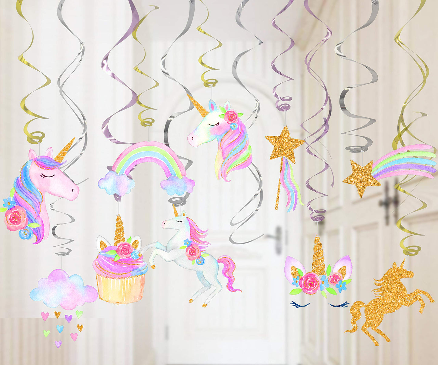Klmars 30 Ct Unicorn Hanging Swirl Decorations | Unicorn Party Decor