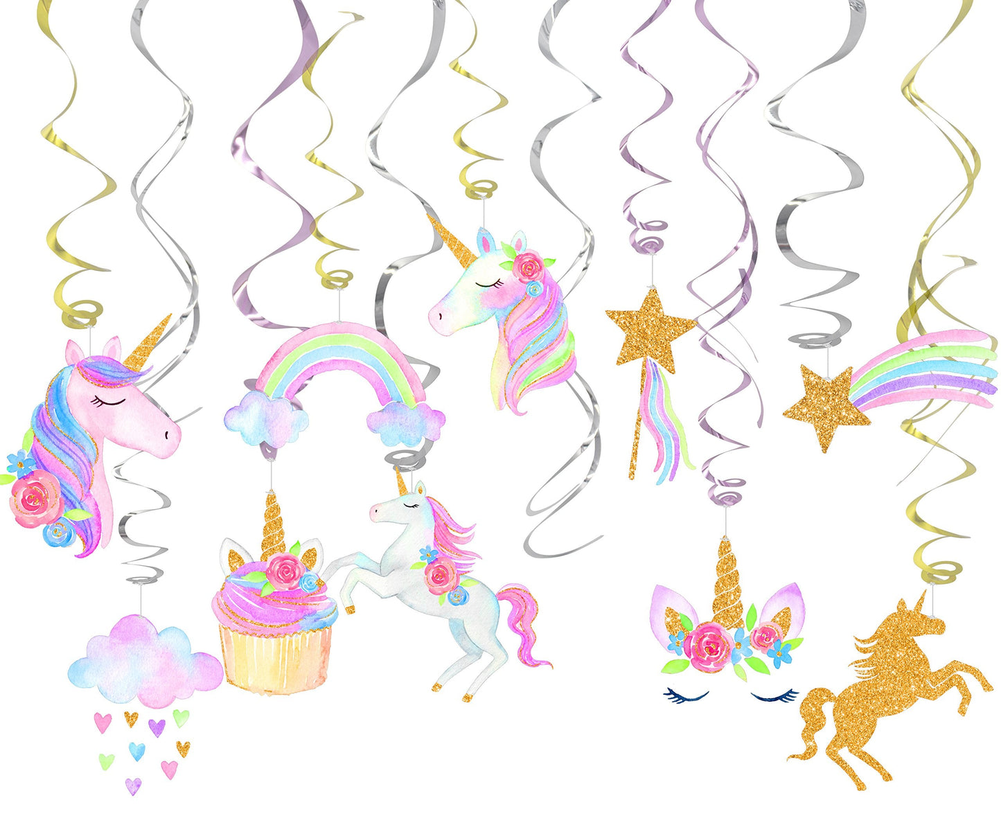 Klmars 30 Ct Unicorn Hanging Swirl Decorations | Unicorn Party Decor