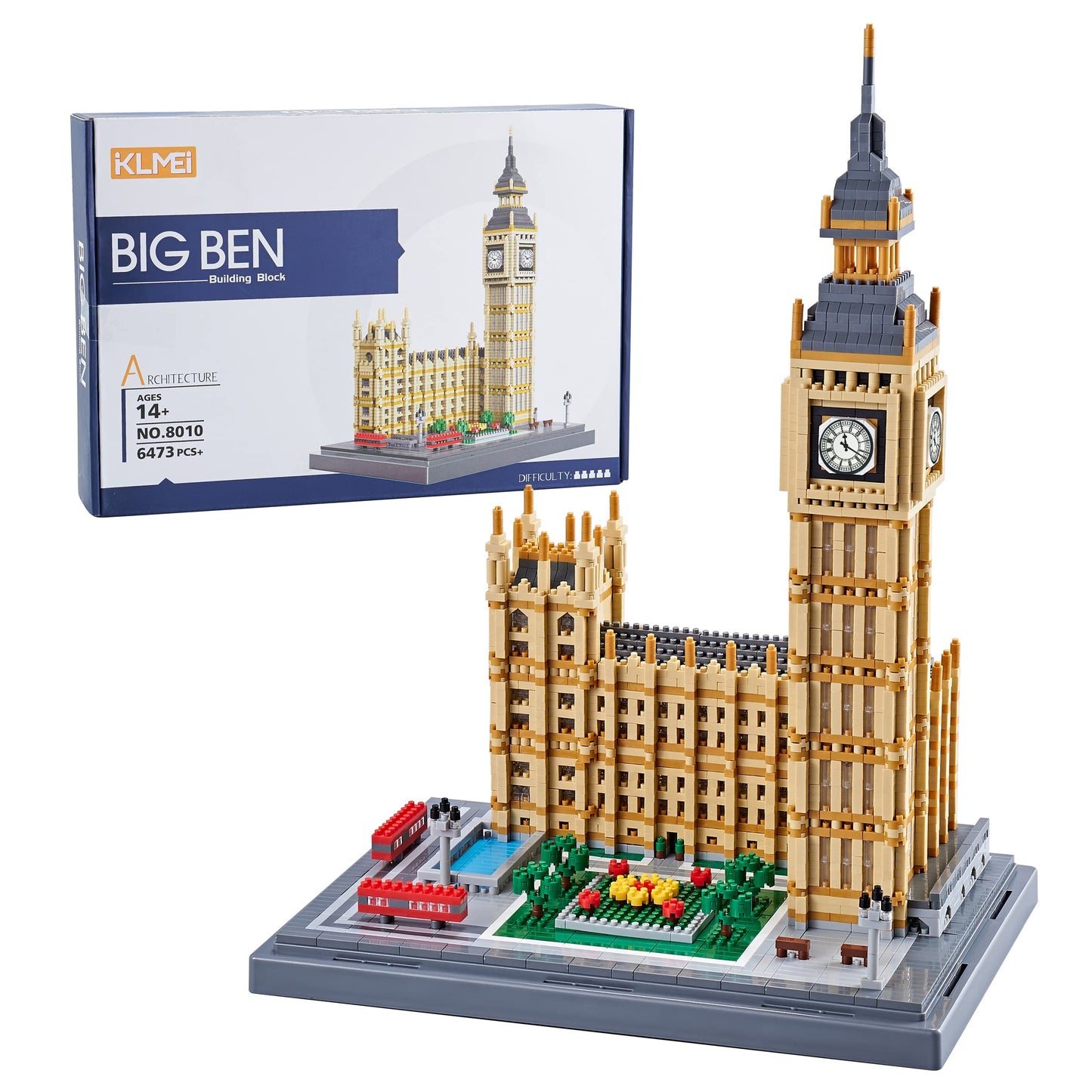 KLMEi Real Architecture London Elizabeth Tower Big Ben Micro Building Blocks Set – 6473 PCS for Adults, Collectible World Landmark Model