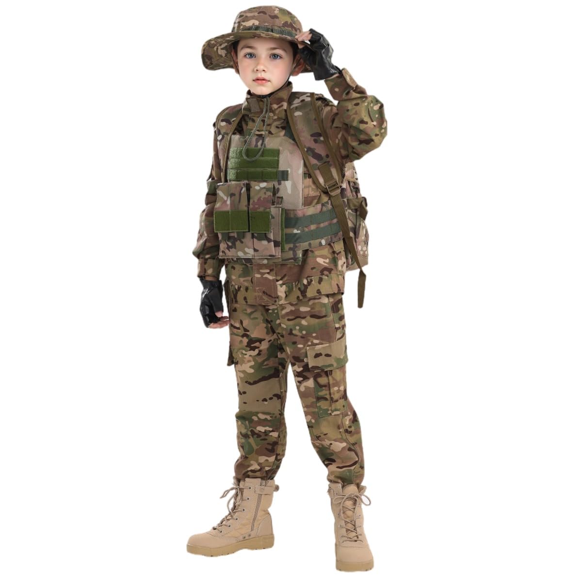 Klocerg Children's Army Special Forces Costume Set – Camouflage Gear with Helmet & Backpack