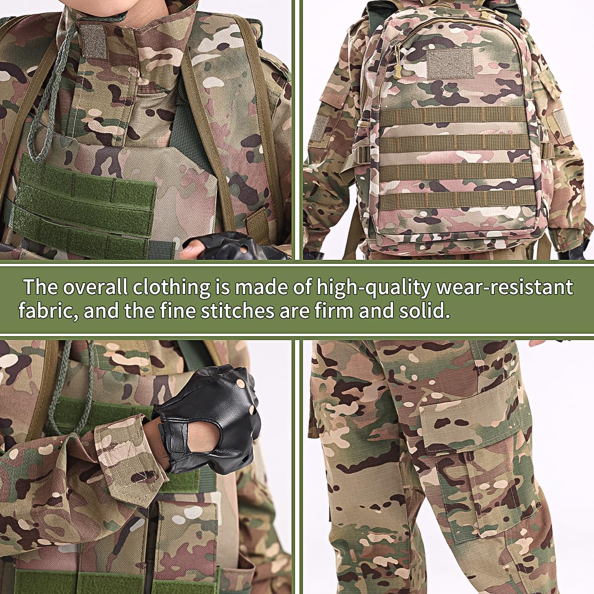 Klocerg Children's Army Special Forces Costume Set – Camouflage Gear with Helmet & Backpack