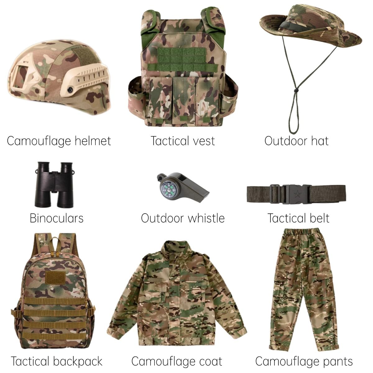 Klocerg Children's Army Special Forces Costume Set – Camouflage Gear with Helmet & Backpack