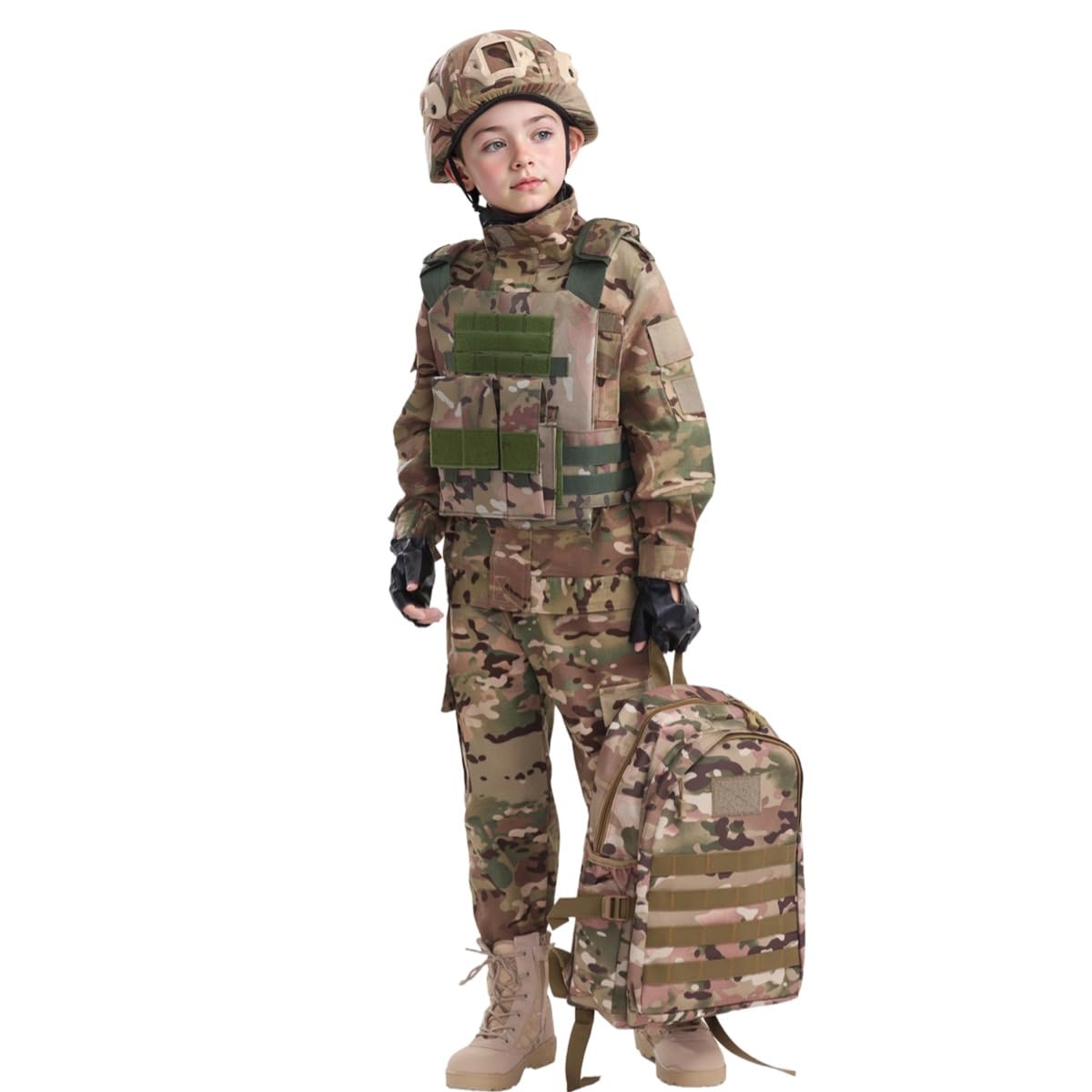 Klocerg Children's Army Special Forces Costume Set – Camouflage Gear with Helmet & Backpack