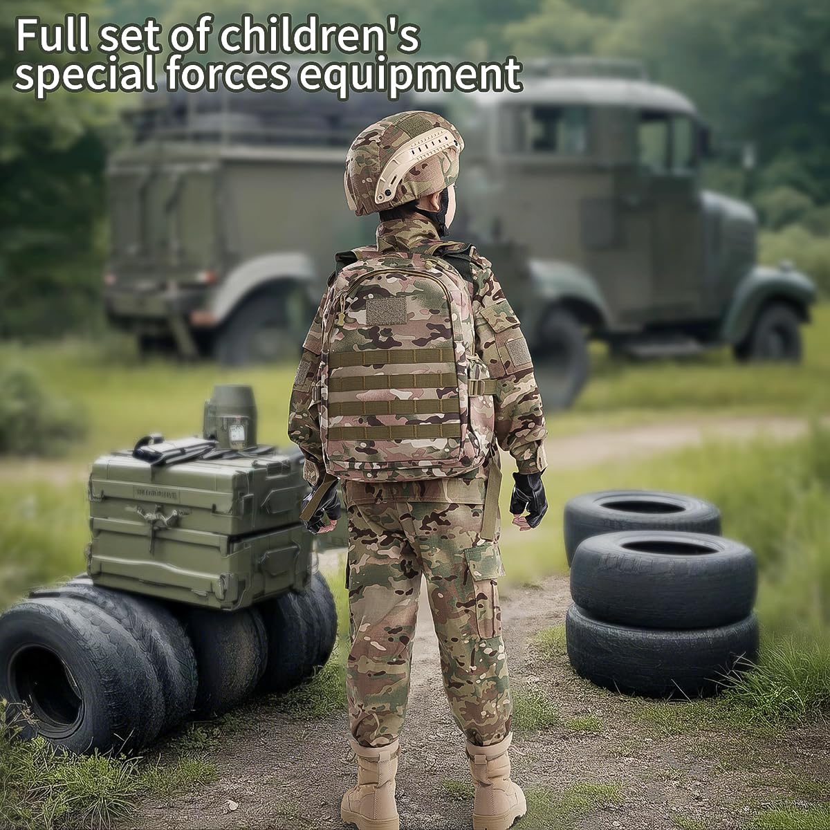 Klocerg Children's Army Special Forces Costume Set – Camouflage Gear with Helmet & Backpack