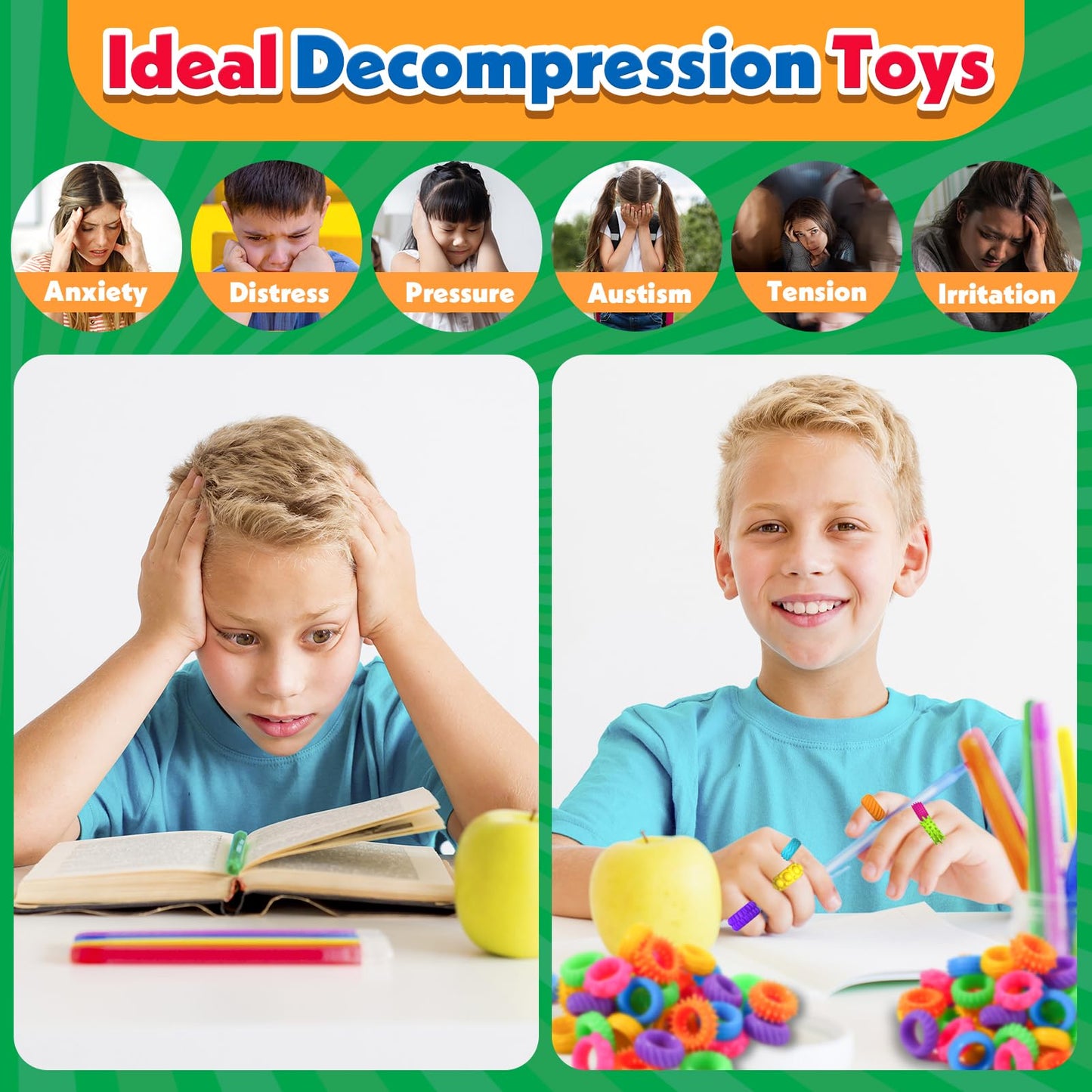 KLT Fidget Rings - 50 Pack Textured Sensory Rings for Kids | Classroom Prizes & Quiet Fidget Toys