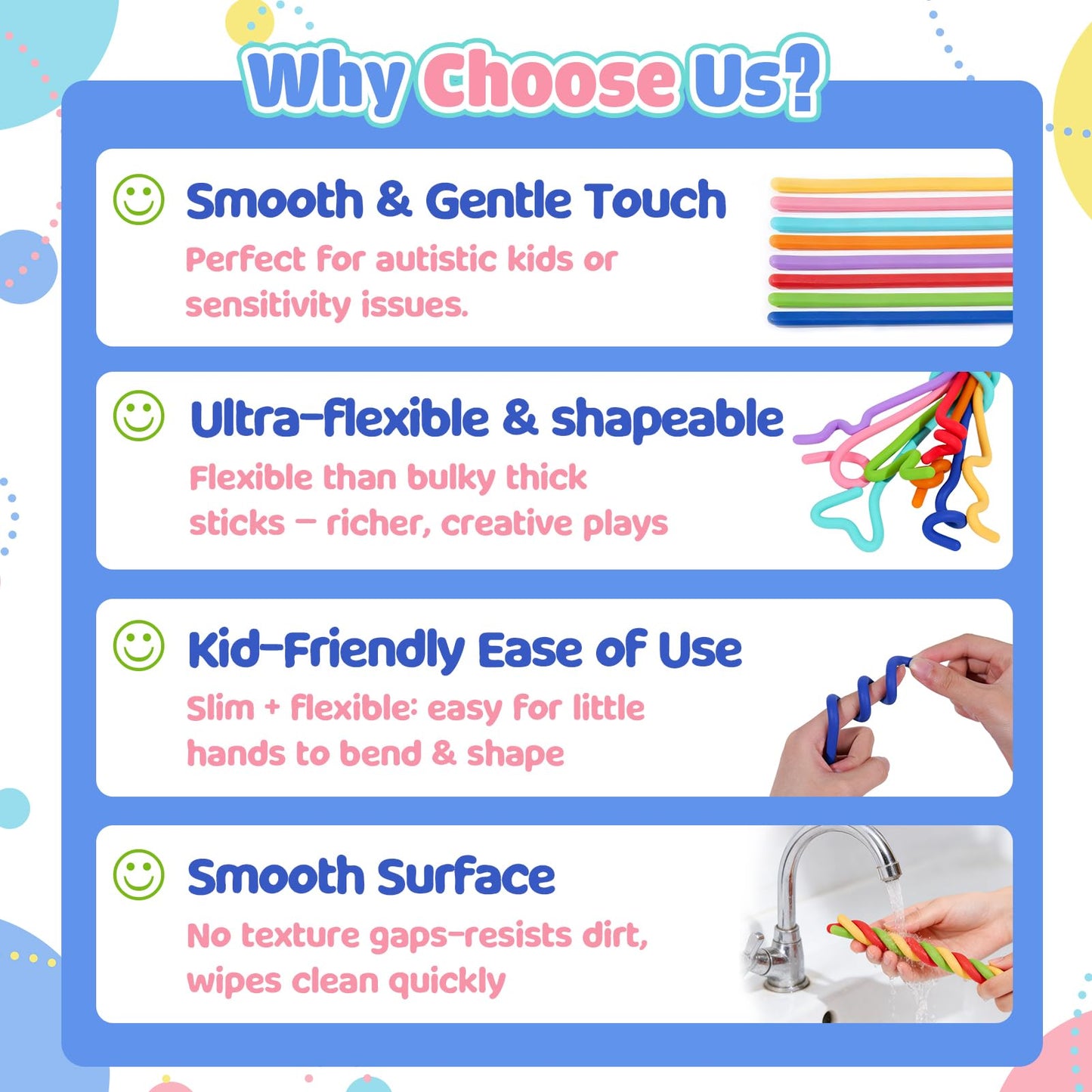 KLT Sensory Fidget Sticks – 8 Pack Silicone Calming Toys for Kids