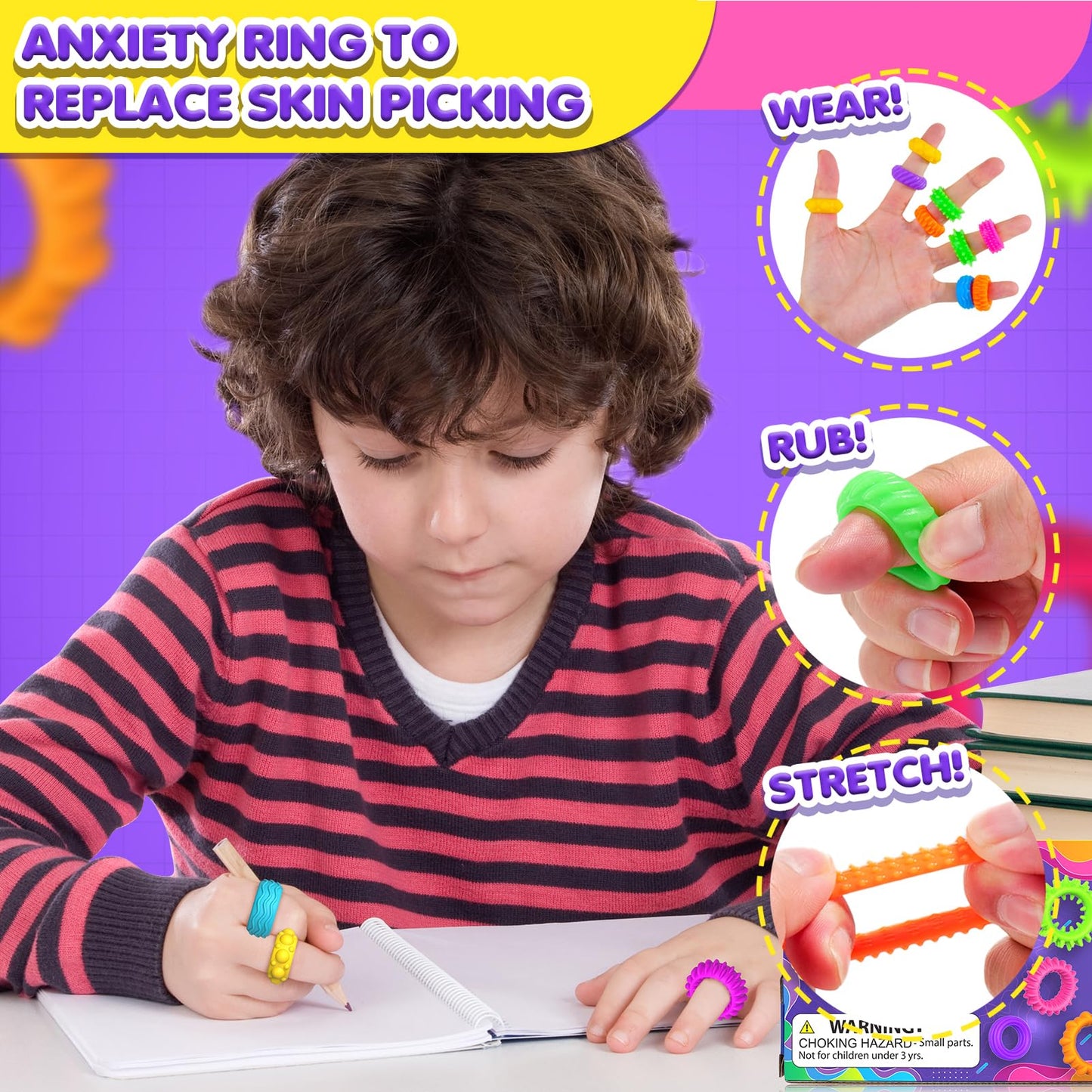KLT Fidget Rings 18-Pack – Silent Textured Sensory Rings for Kids | Calming Classroom Fidgets
