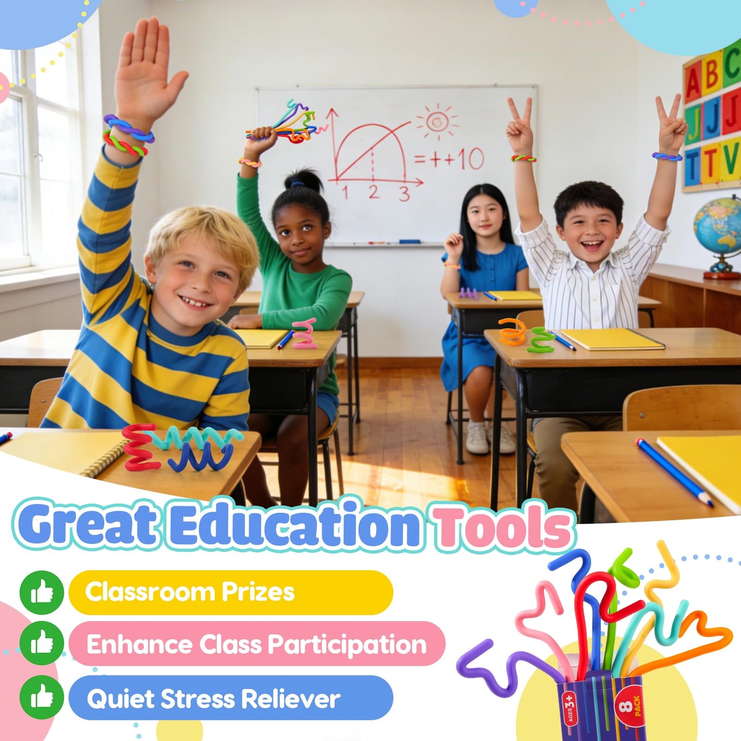 KLT Sensory Fidget Sticks – 8 Pack Silicone Calming Toys for Kids