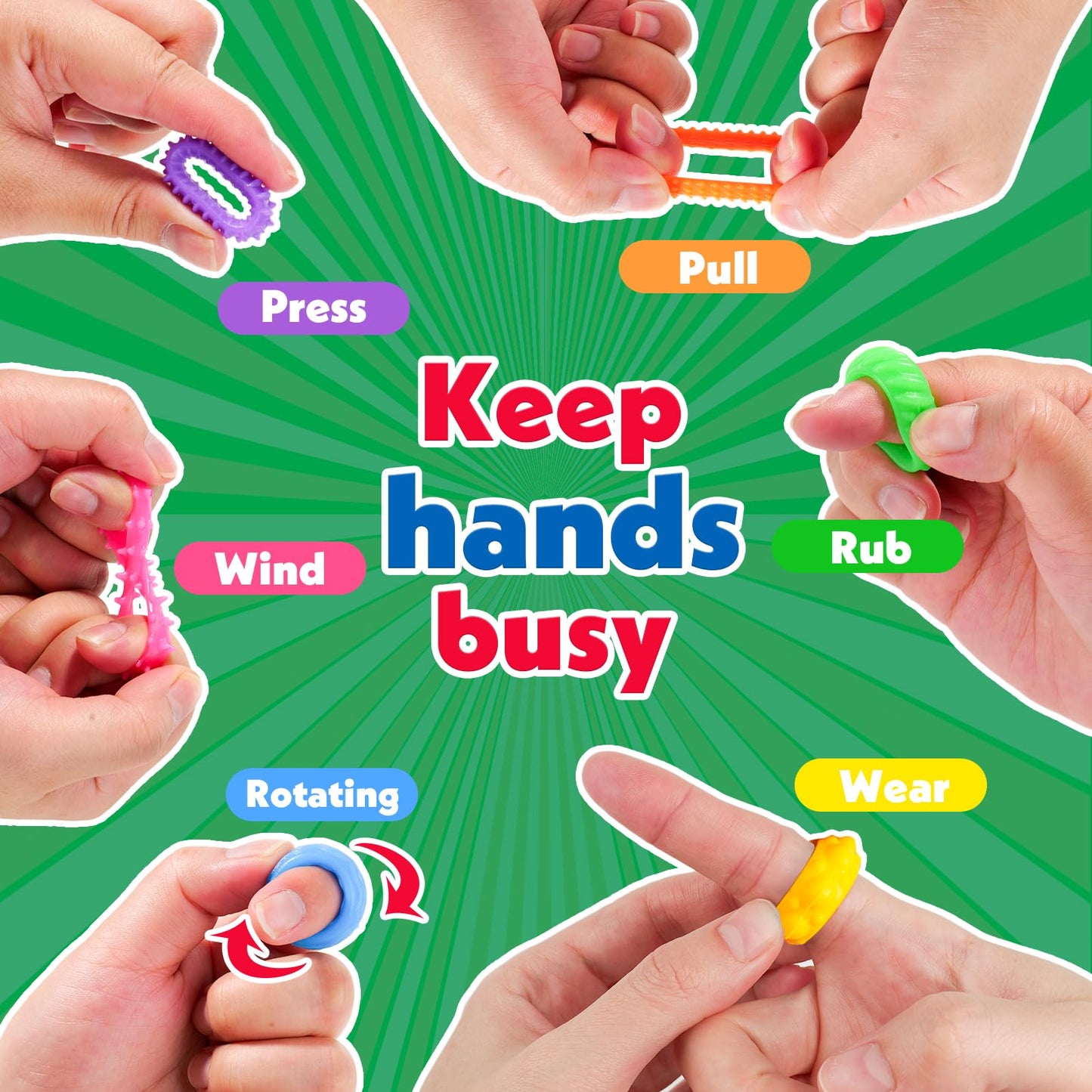 KLT Fidget Rings - 50 Pack Textured Sensory Rings for Kids | Classroom Prizes & Quiet Fidget Toys