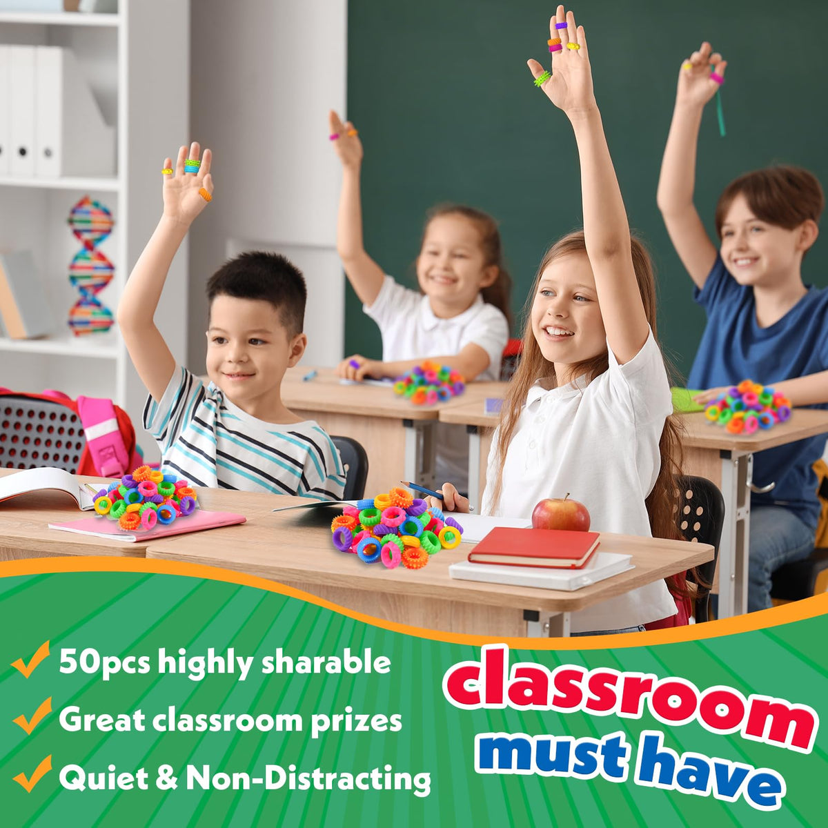 KLT Fidget Rings - 50 Pack Textured Sensory Rings for Kids | Classroom Prizes & Quiet Fidget Toys