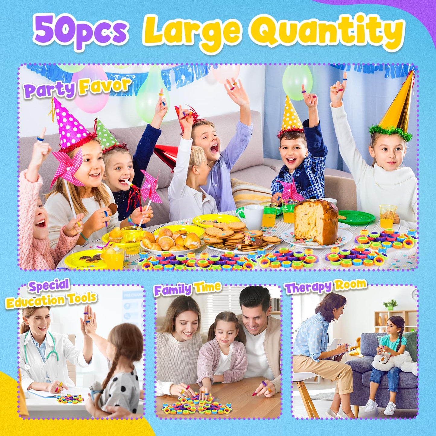 KLT 50-Pack Fidget Spinner Ring for Kids – Quiet Textured Classroom Fidgets