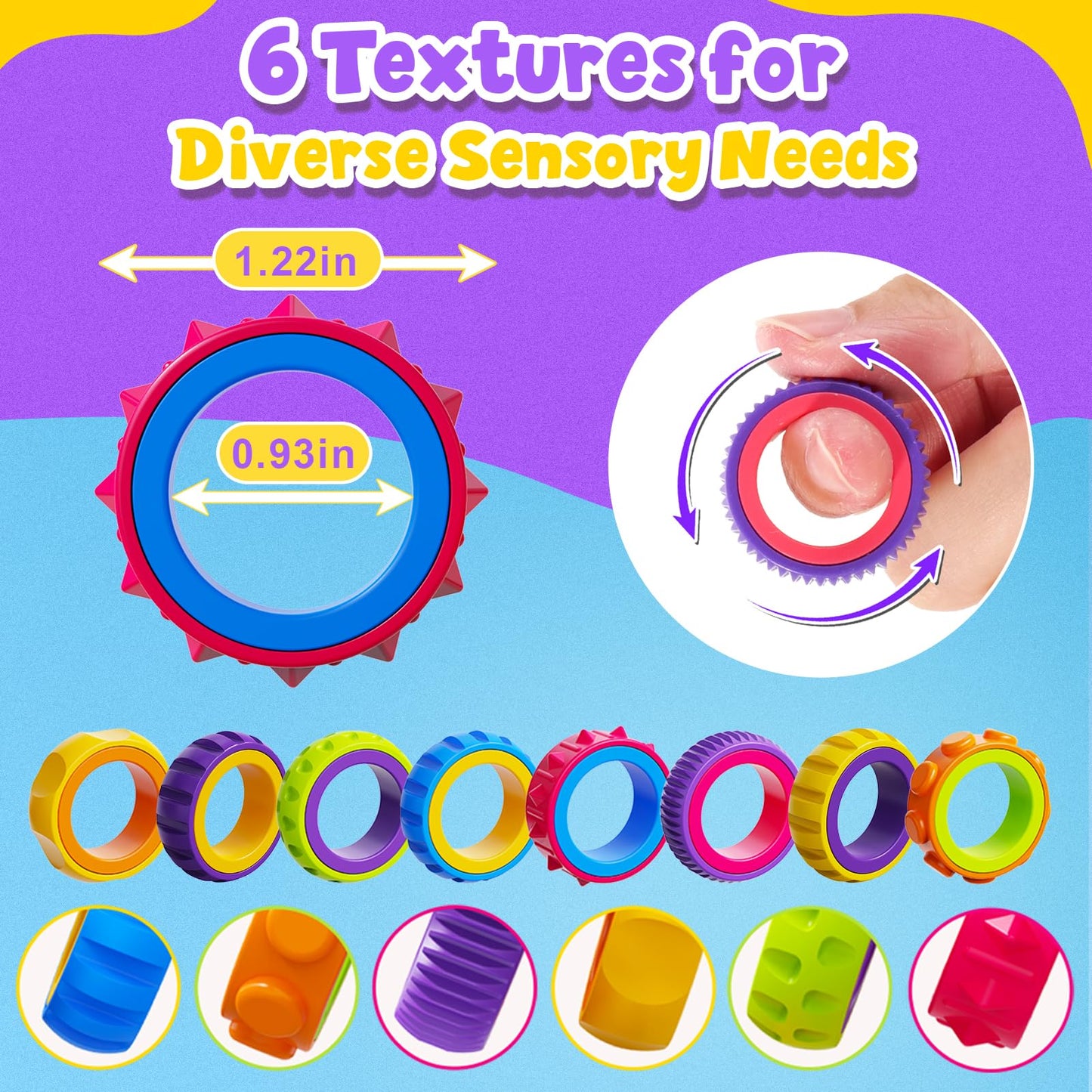 KLT 50-Pack Fidget Spinner Ring for Kids – Quiet Textured Classroom Fidgets