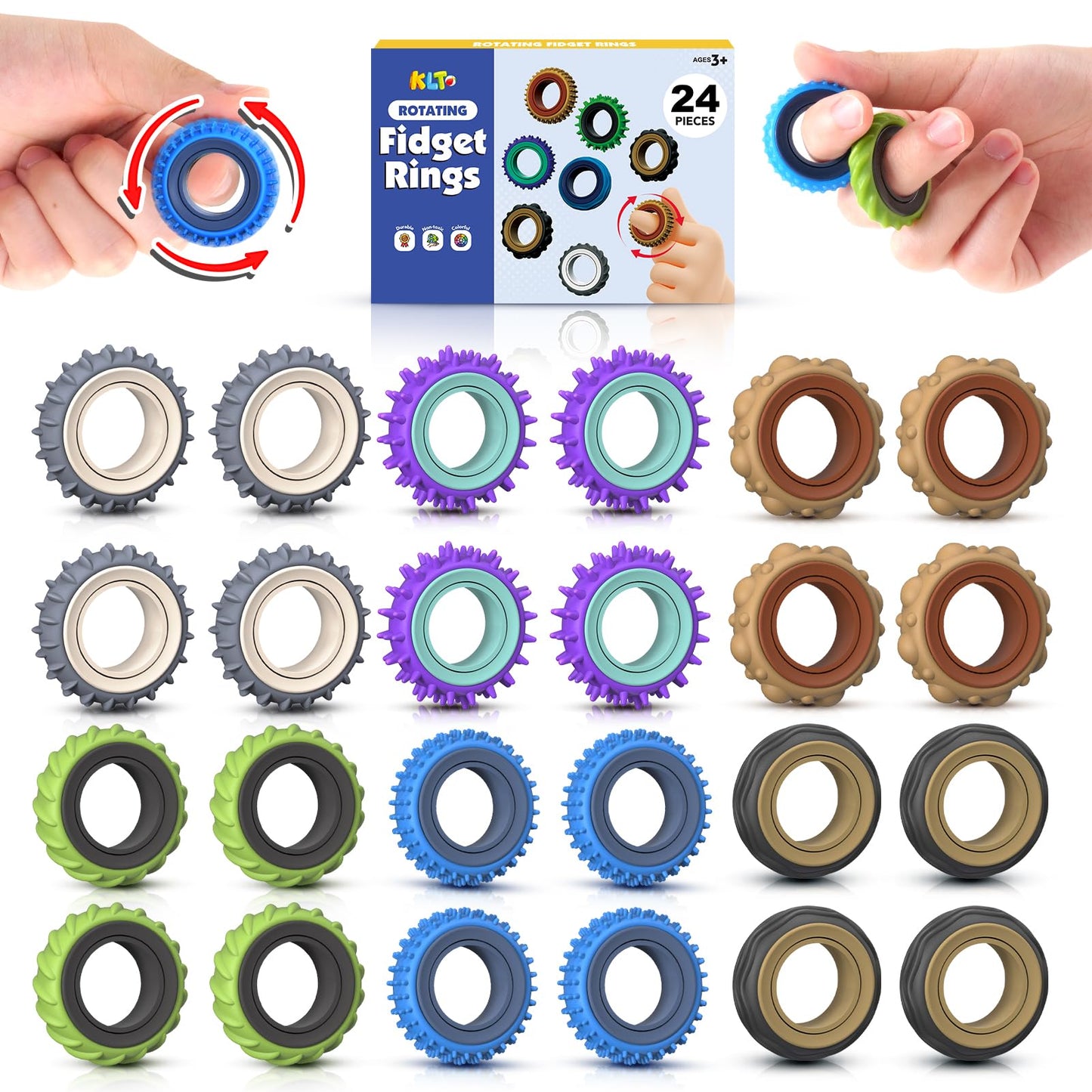KLT Fidget Rings 24-Pack – Quiet Adult Sensory Spinner Rings for Focus