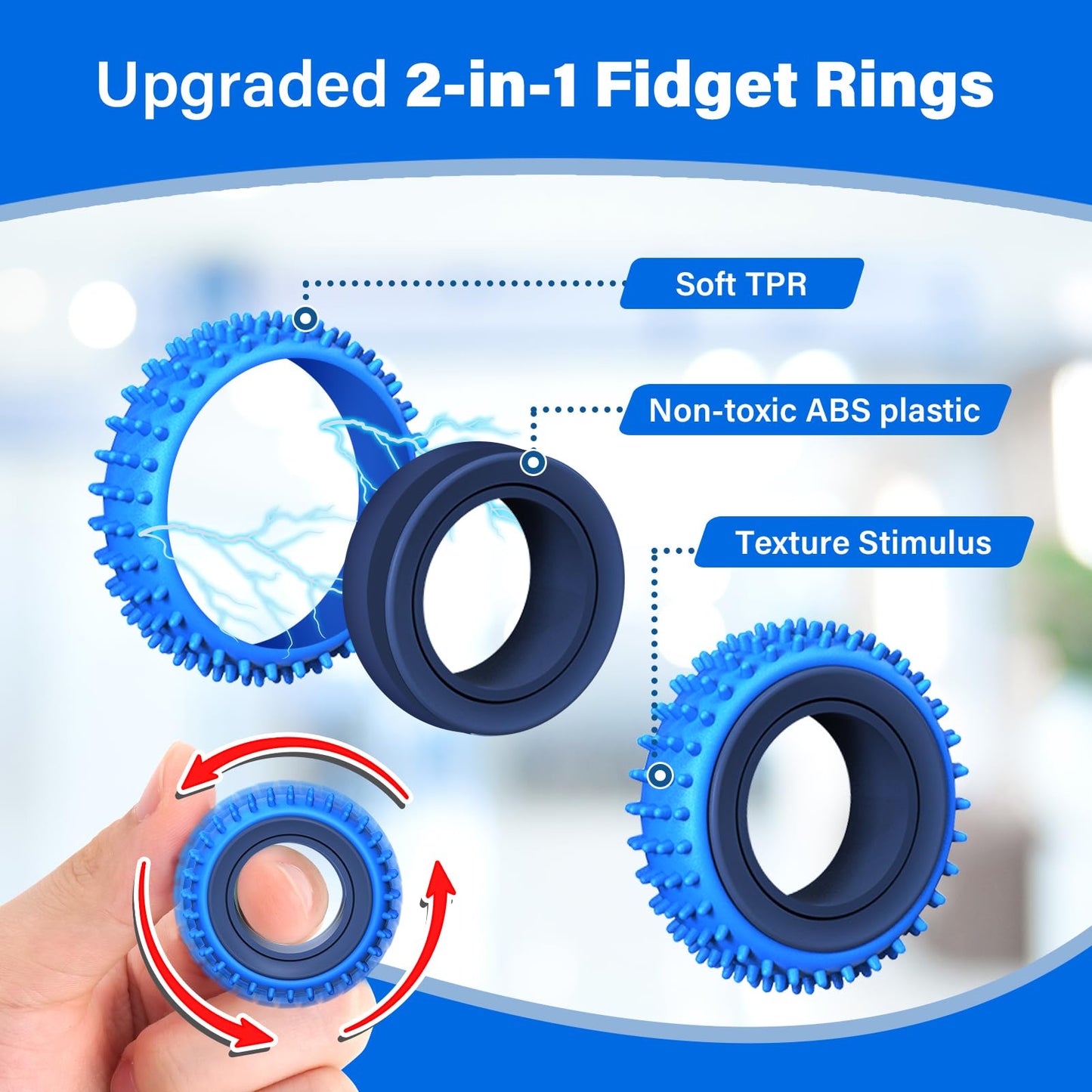 KLT Fidget Rings 24-Pack – Quiet Adult Sensory Spinner Rings for Focus