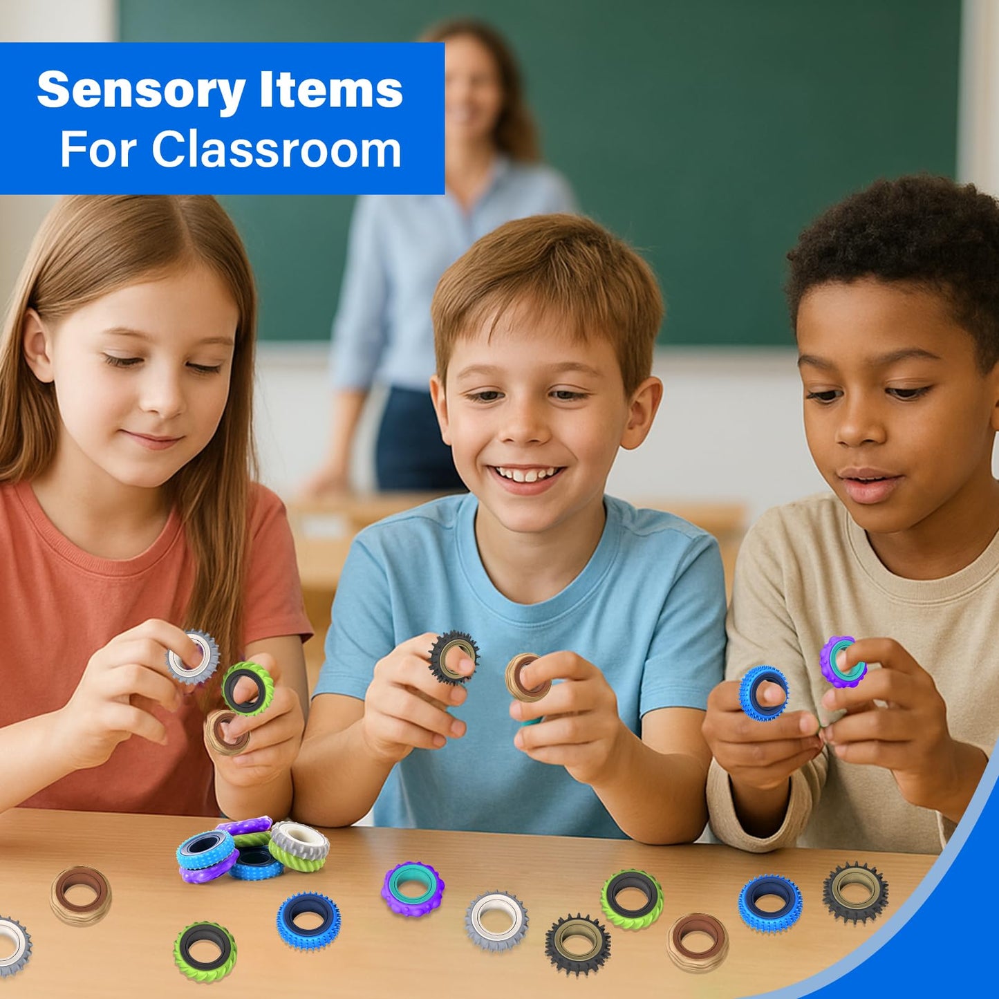 KLT Fidget Rings 24-Pack – Quiet Adult Sensory Spinner Rings for Focus