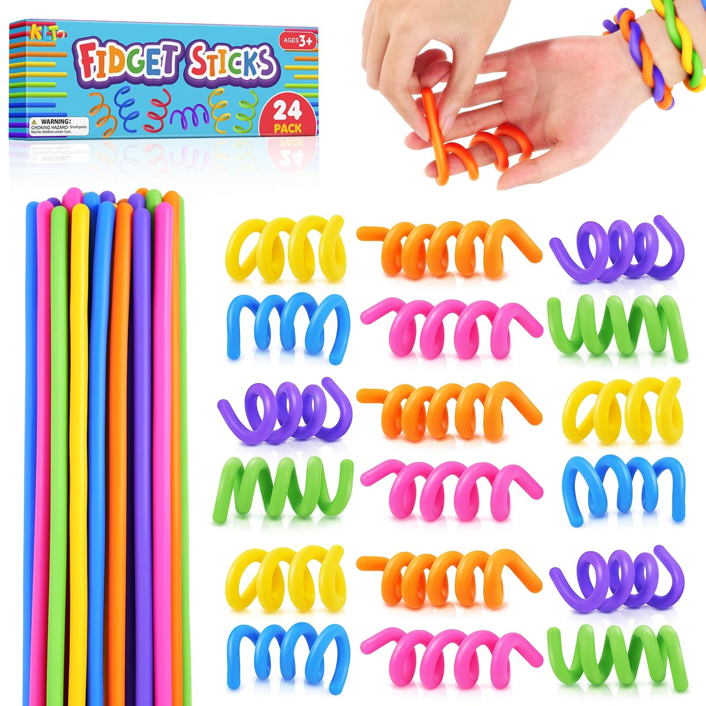KLT Fidget Toys Bulk – 24-Pack Silicone Fidget Sticks for Classrooms & Sensory Play
