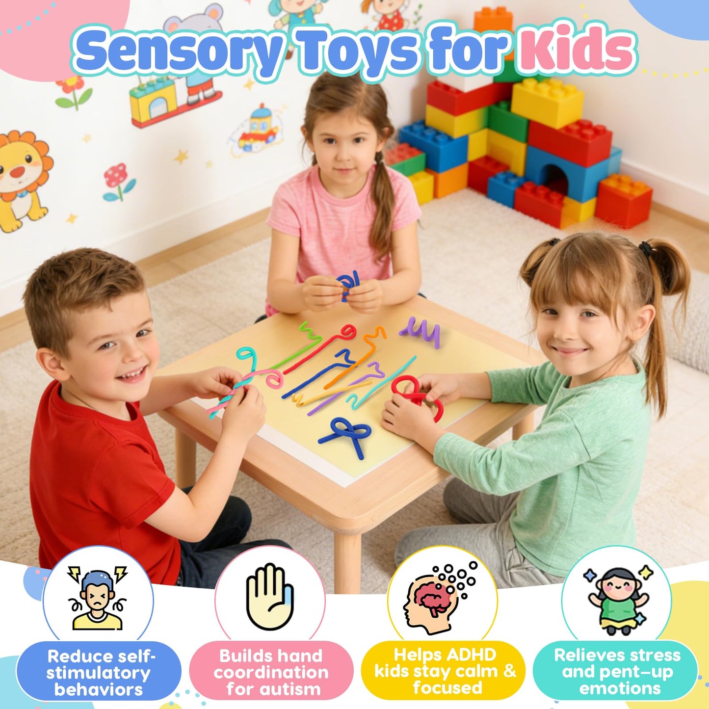 KLT Sensory Fidget Sticks – 8 Pack Silicone Calming Toys for Kids