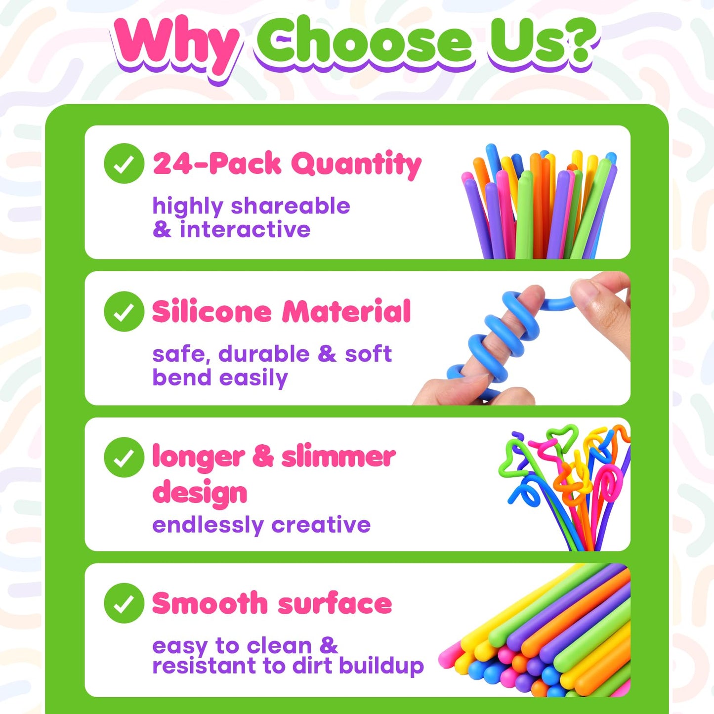KLT Fidget Toys Bulk – 24-Pack Silicone Fidget Sticks for Classrooms & Sensory Play