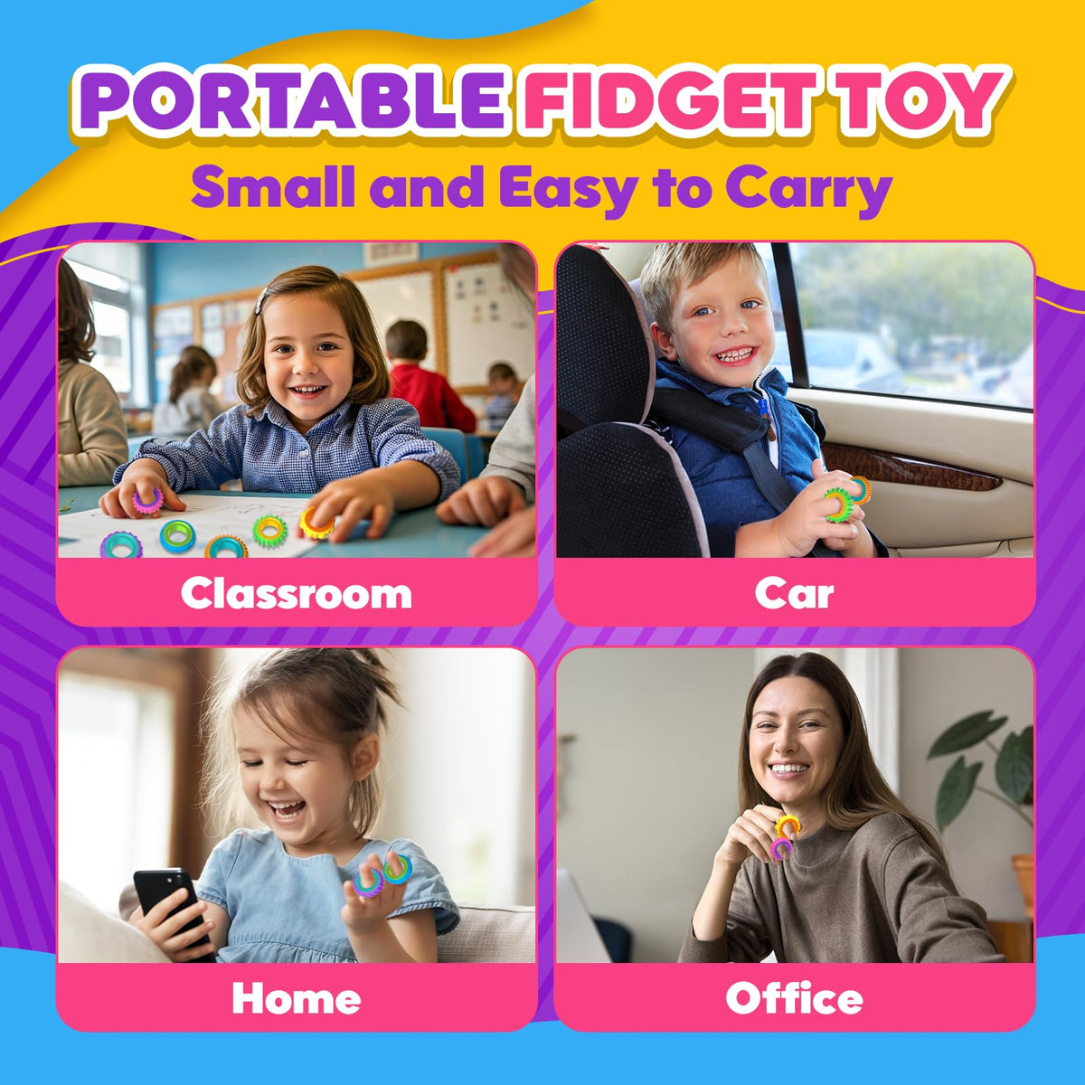 KLT Fidget Toys: 12-Pack Texture Rings for Kids | Calming Sensory Fidgets