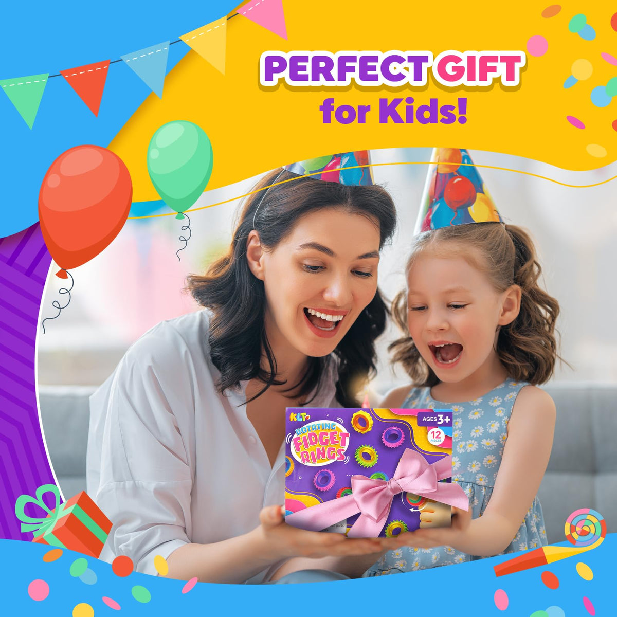 KLT Fidget Toys: 12-Pack Texture Rings for Kids | Calming Sensory Fidgets