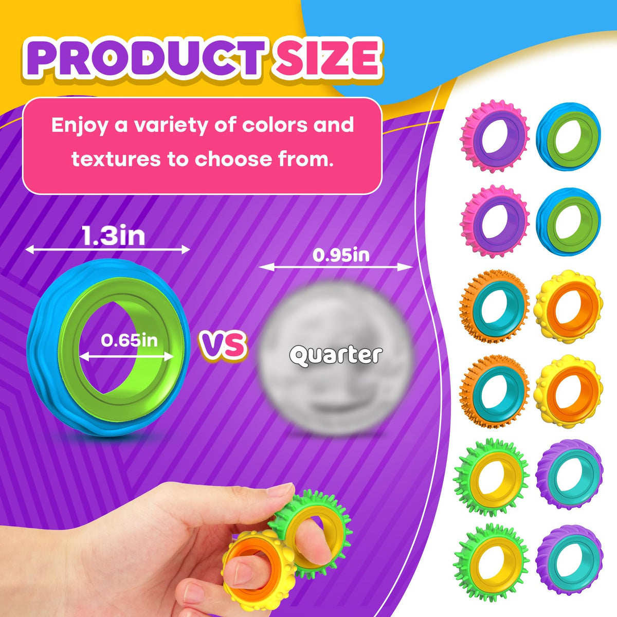 KLT Fidget Toys: 12-Pack Texture Rings for Kids | Calming Sensory Fidgets