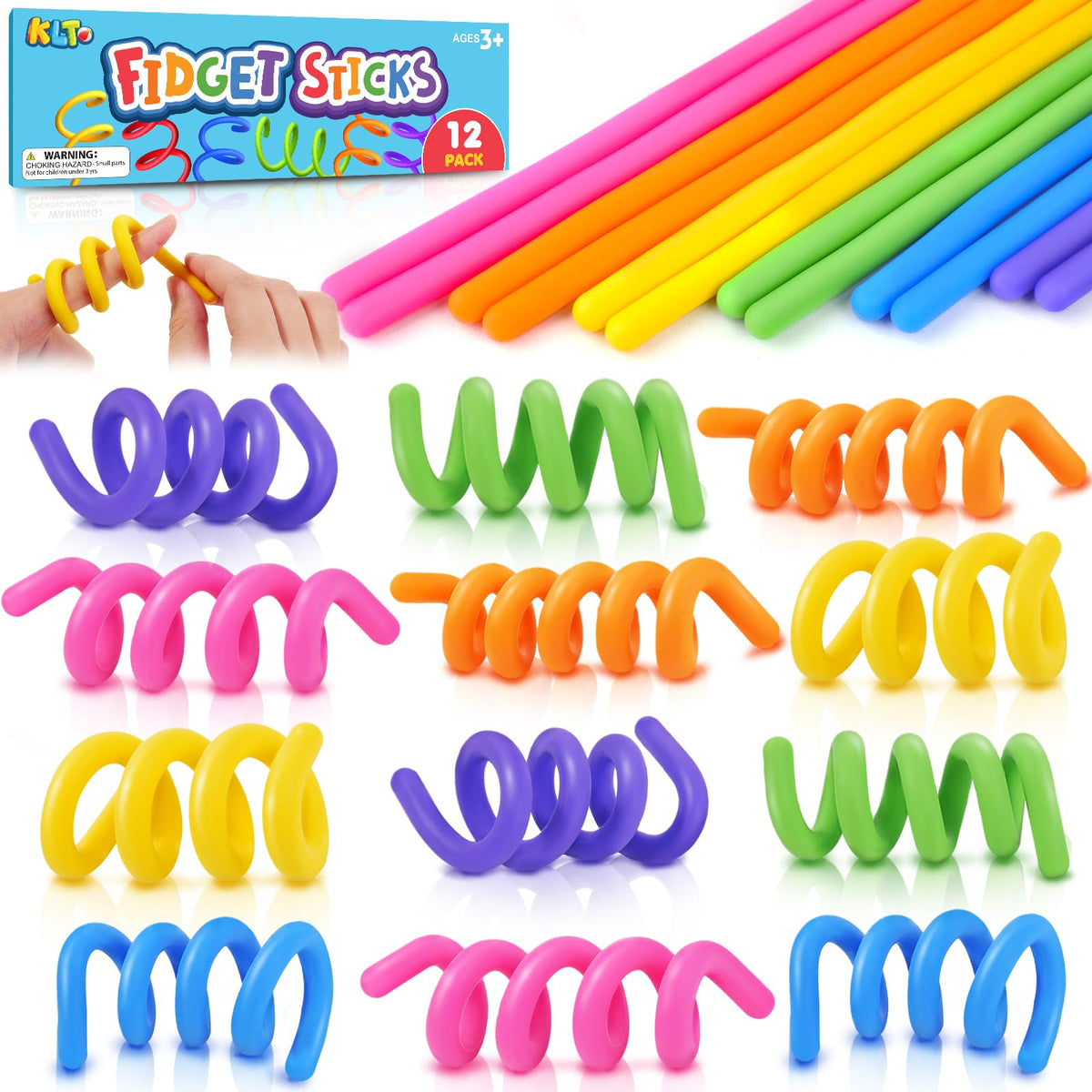 KLT Sensory Sticks 12-Pack Fidget Toys for Kids – Quiet Classroom Calming