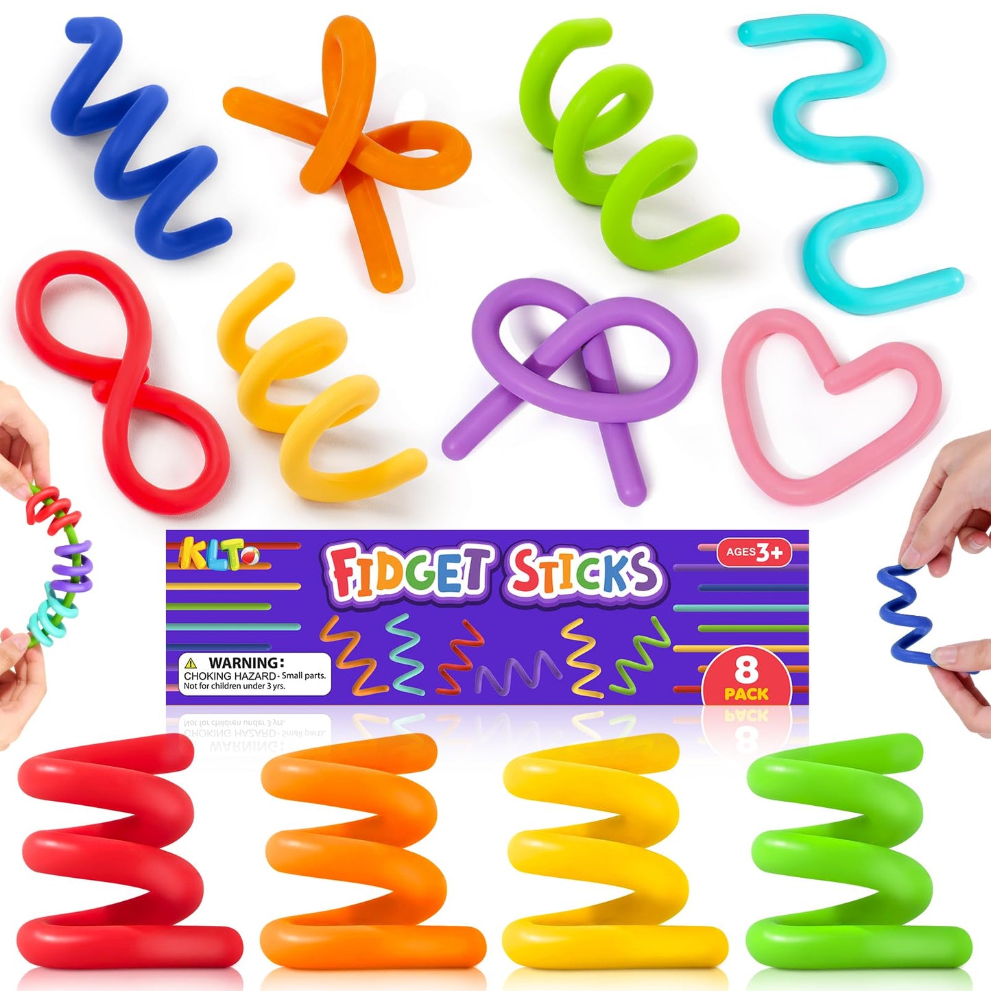 KLT Sensory Fidget Sticks – 8 Pack Silicone Calming Toys for Kids