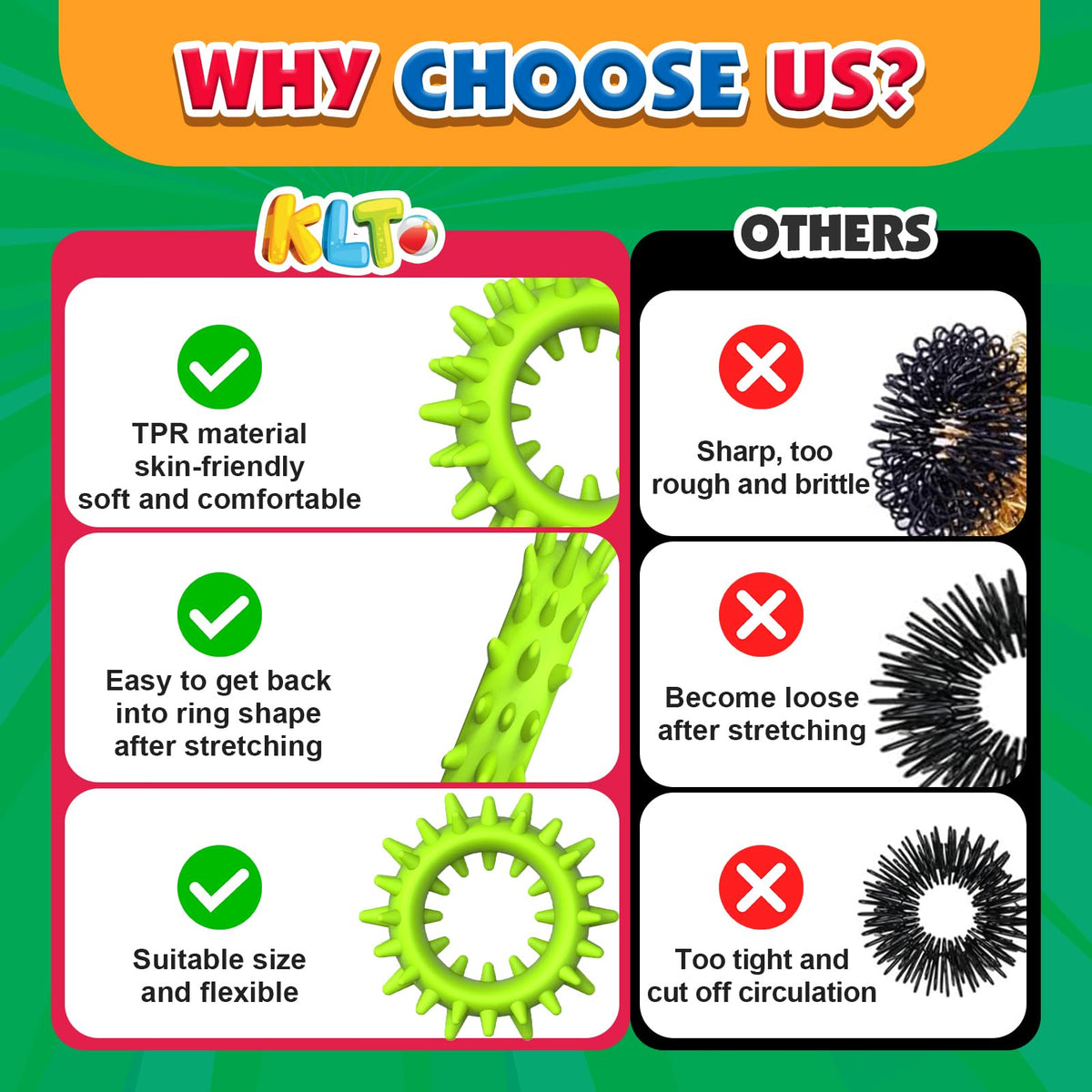 KLT Fidget Rings - 50 Pack Textured Sensory Rings for Kids | Classroom Prizes & Quiet Fidget Toys