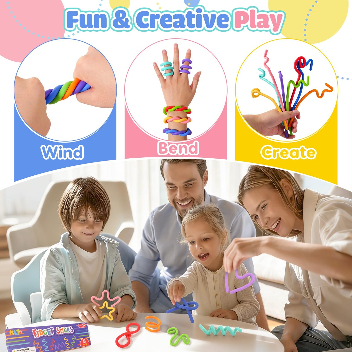KLT Sensory Fidget Sticks – 8 Pack Silicone Calming Toys for Kids