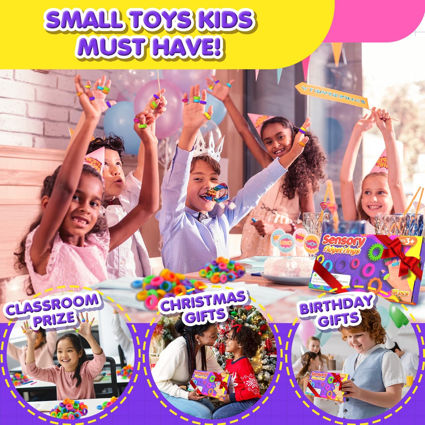 KLT Fidget Rings 18-Pack – Silent Textured Sensory Rings for Kids | Calming Classroom Fidgets