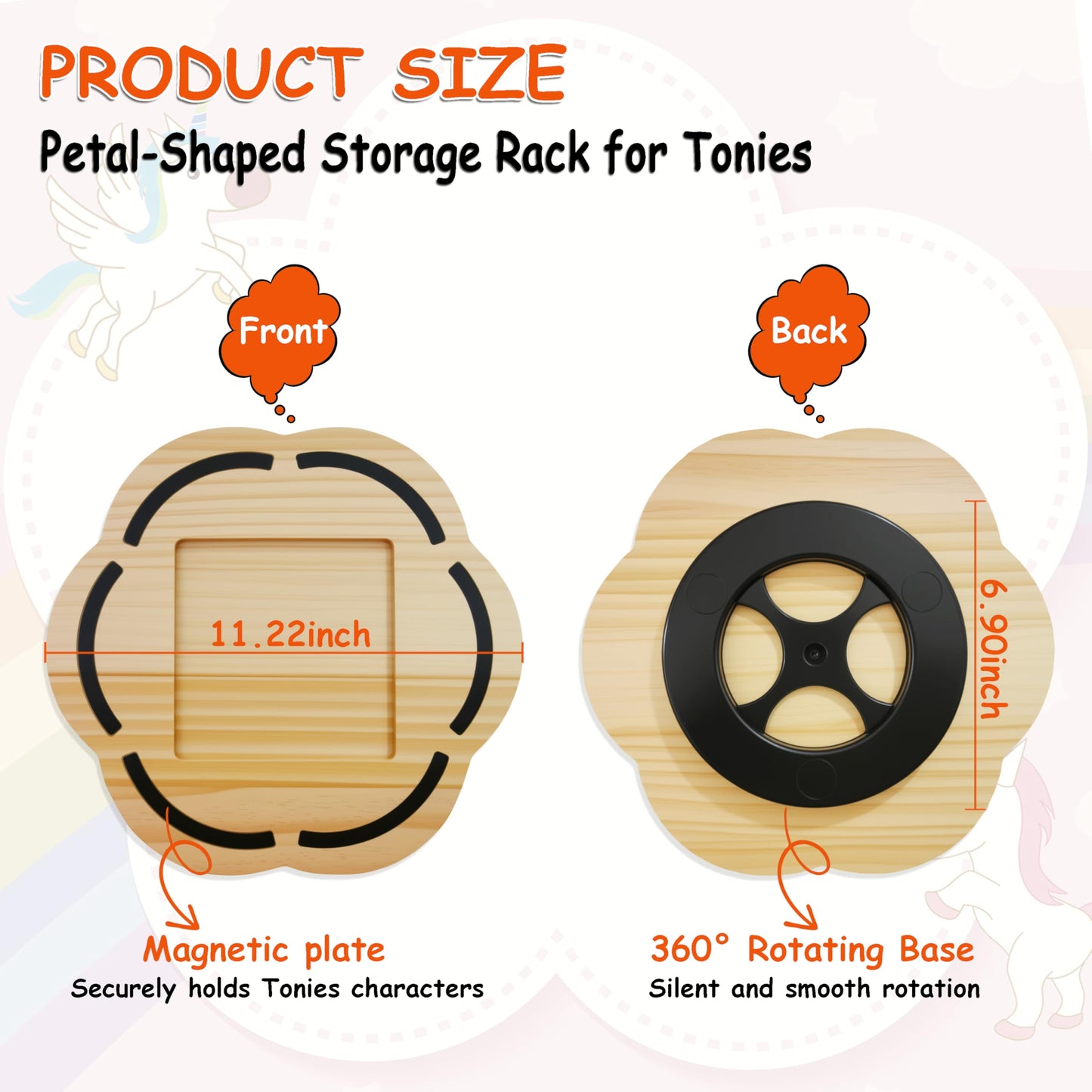 KLUNMA 360° Rotating Magnetic Pine Tonies Shelf for Toniebox 1 & 2 – Petal-Shaped, Holds 10–20 Figures