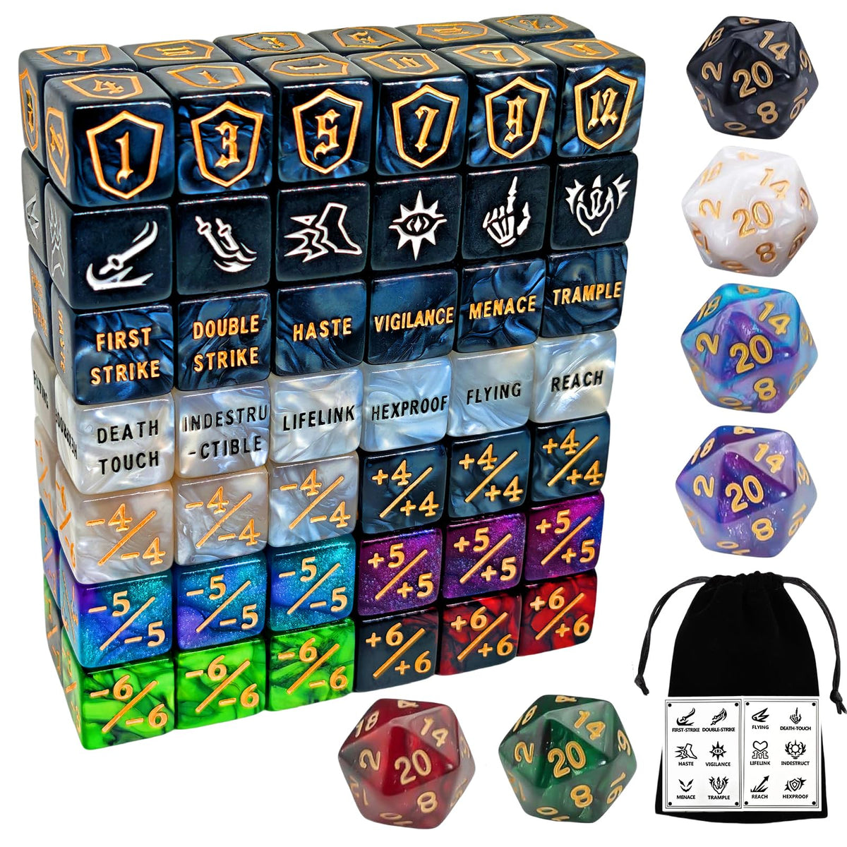 KLURXZGYPTH 90 PCS MTG Counter Dice Set – AbilityKeyword Counters & Life/Shield D6 Display