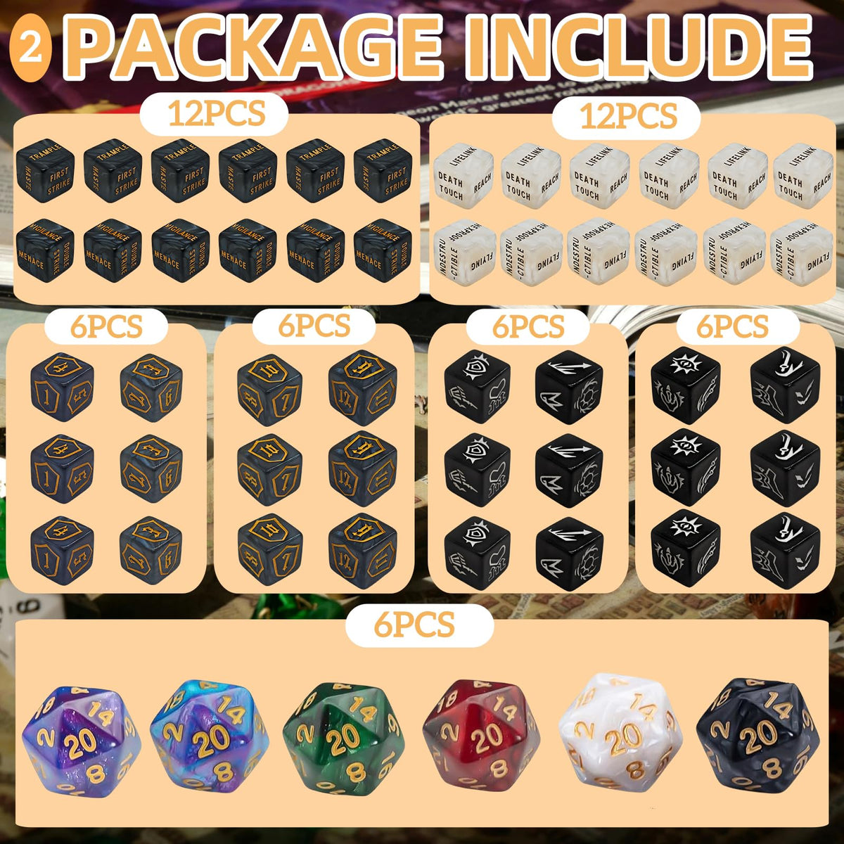 KLURXZGYPTH 90 PCS MTG Counter Dice Set – AbilityKeyword Counters & Life/Shield D6 Display
