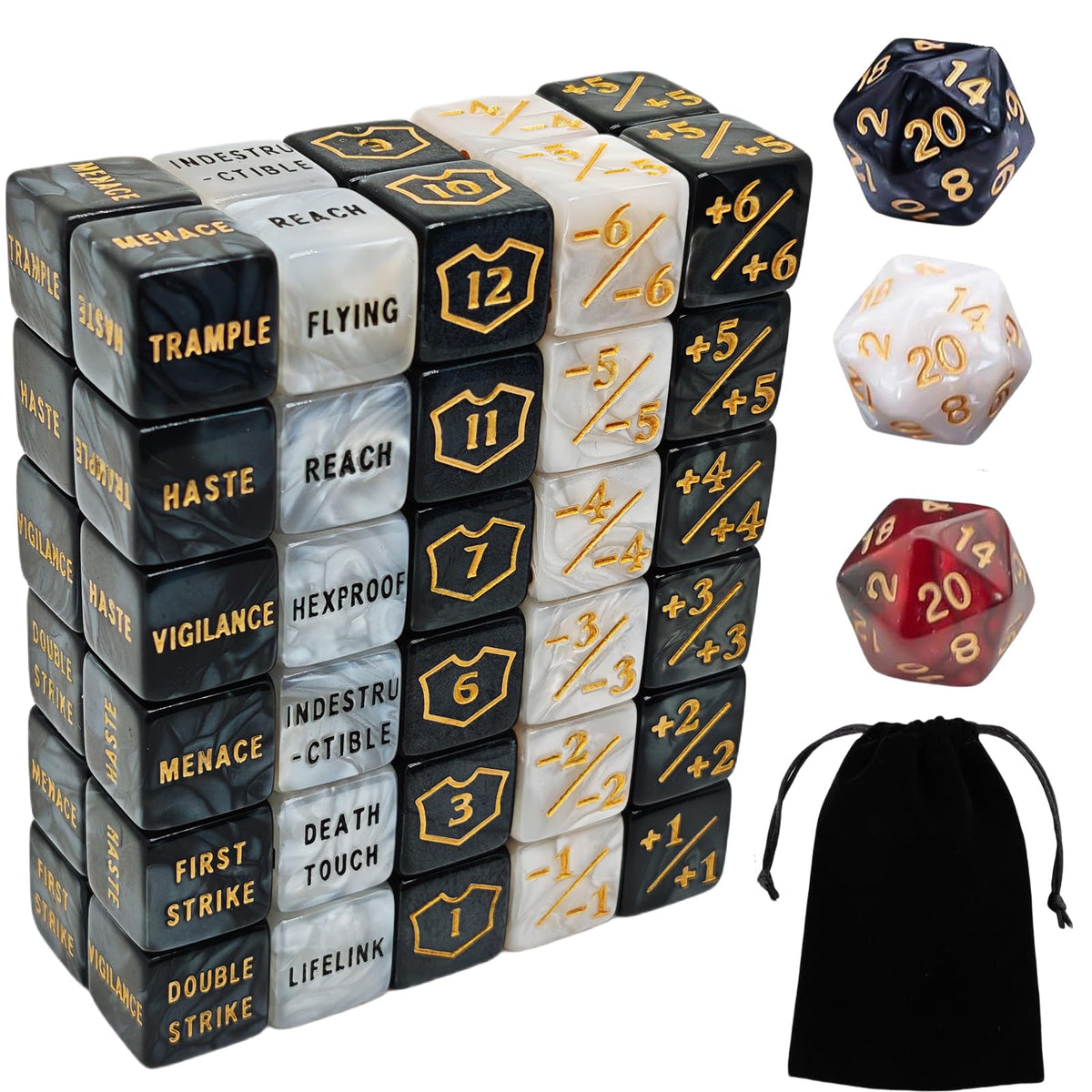 KLURXZGYPTH 63 PCS MTG Counter Dice Set – Life & Ability Counters, Marble D6 Dice