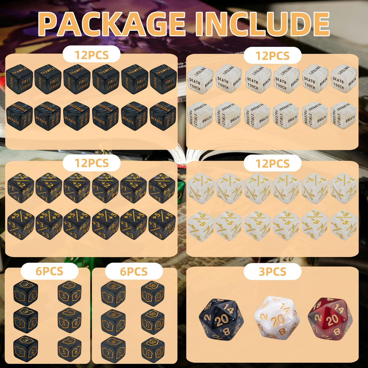 KLURXZGYPTH 63 PCS MTG Counter Dice Set – Life & Ability Counters, Marble D6 Dice