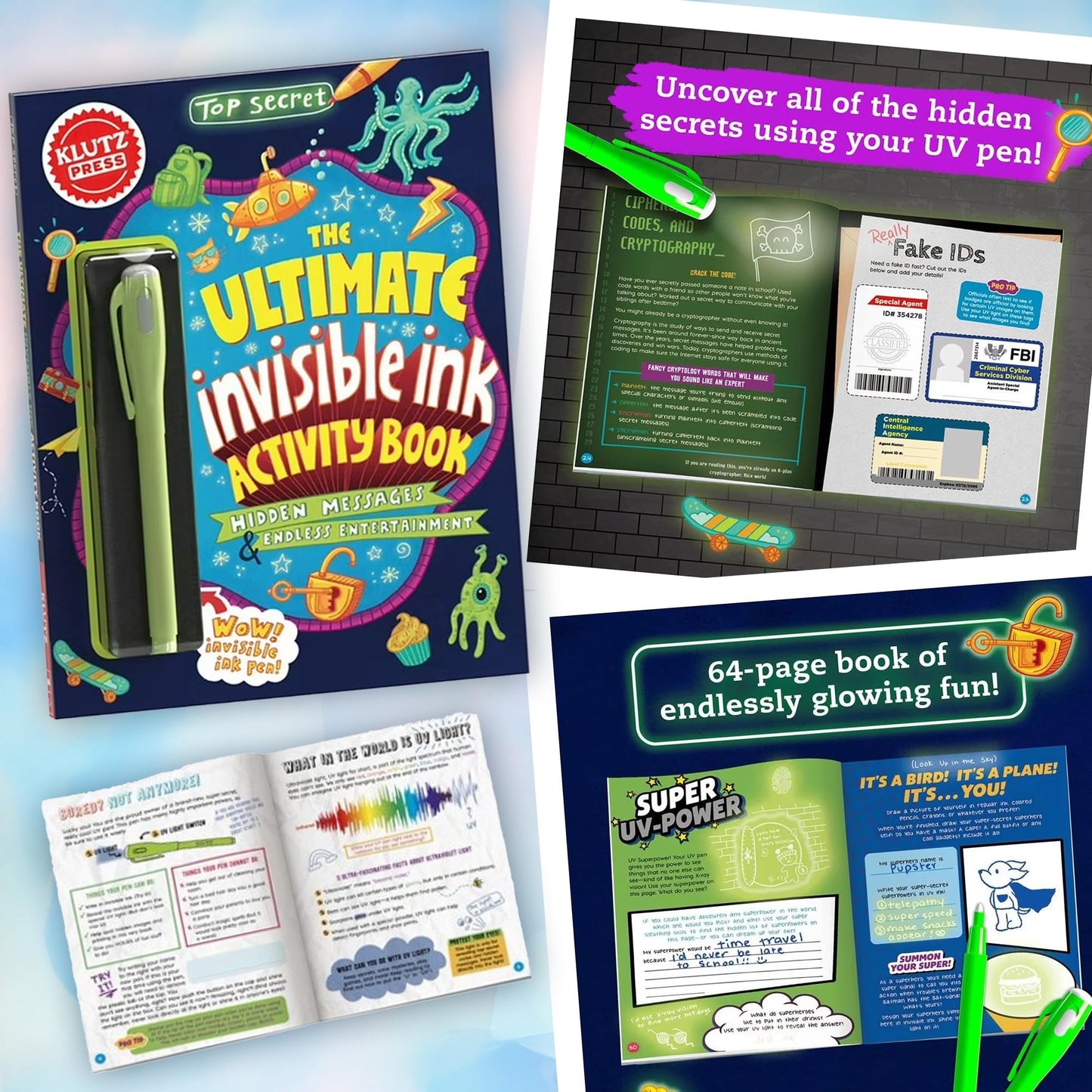 Klutz Lego Gear Bots Science Kit + Invisible Ink Activity Book | 62 Elements, 8 Moving Machines