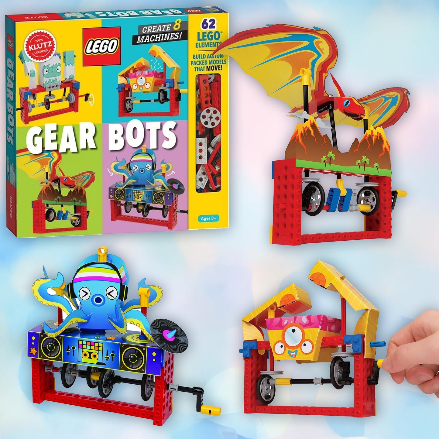 Klutz Lego Gear Bots Science Kit + Invisible Ink Activity Book | 62 Elements, 8 Moving Machines