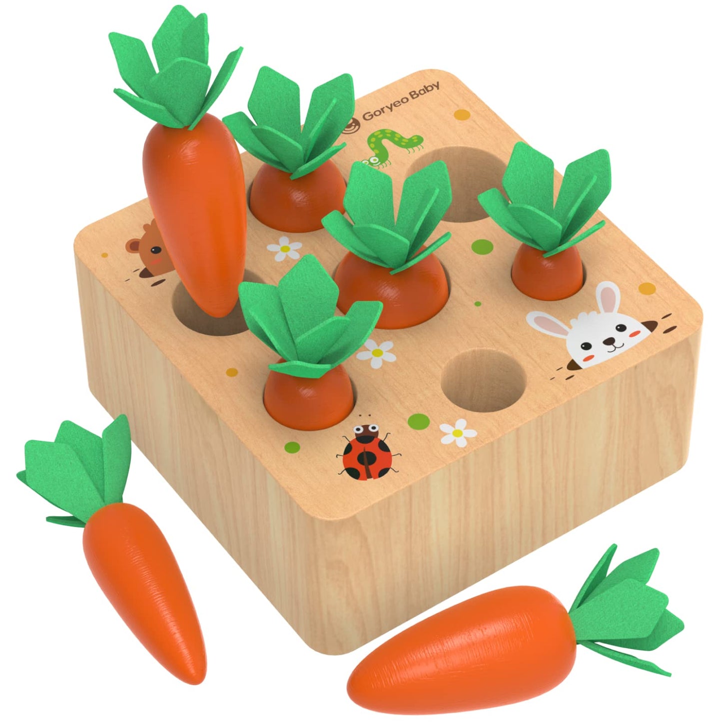 KMTJT Montessori Carrot Harvest Game – Wooden Sorting Toy for 1-3 Year Olds