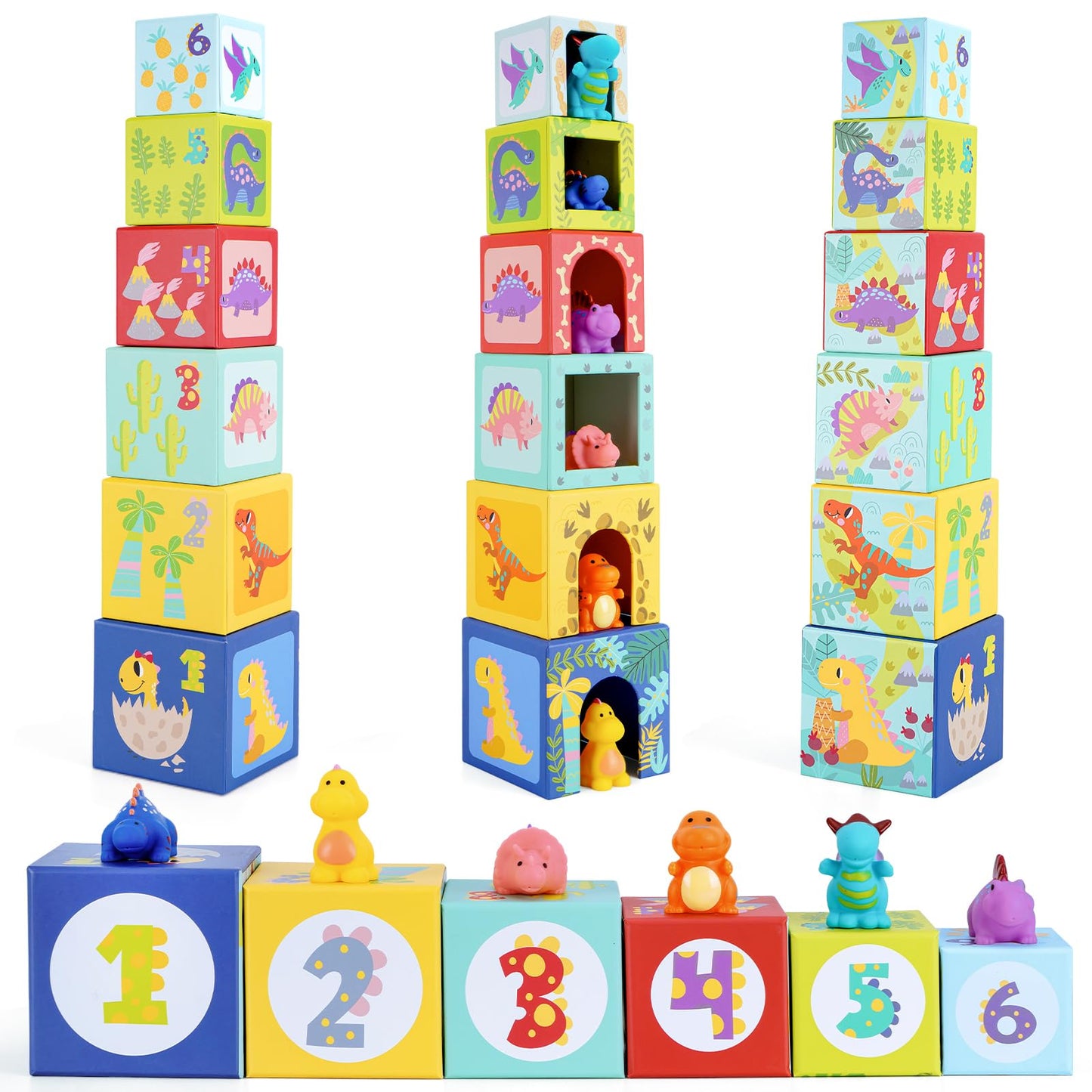 KMTJT Dinosaur Sorting & Stacking Blocks for Toddlers 1-3 | Montessori Toys