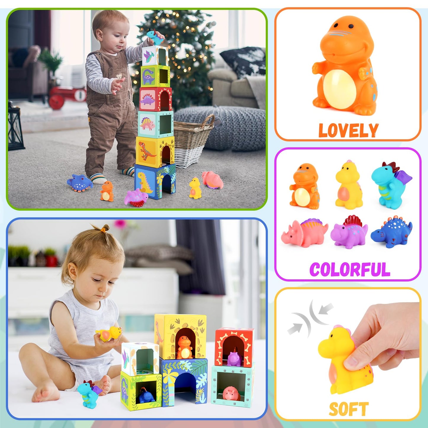 KMTJT Dinosaur Sorting & Stacking Blocks for Toddlers 1-3 | Montessori Toys