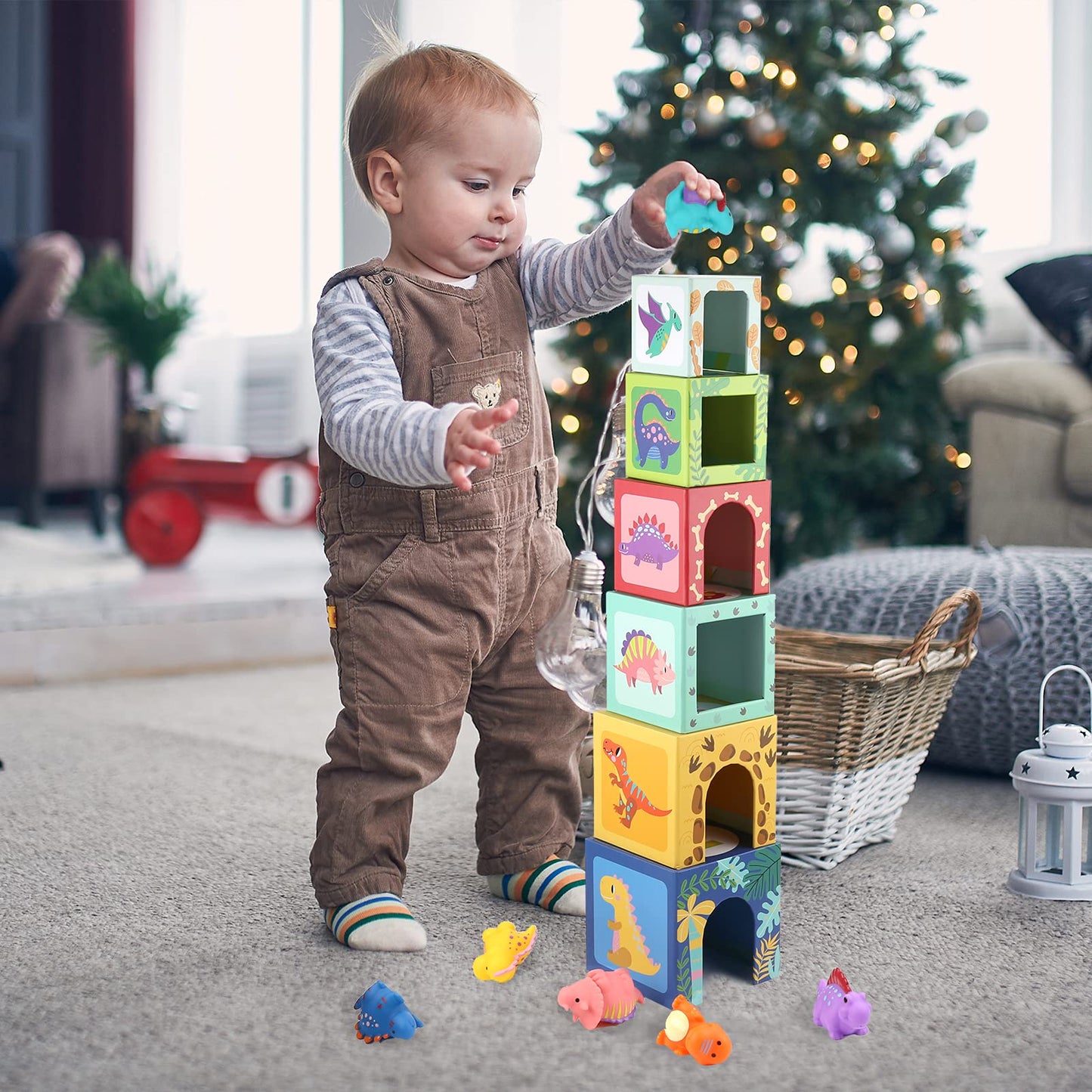 KMTJT Dinosaur Sorting & Stacking Blocks for Toddlers 1-3 | Montessori Toys