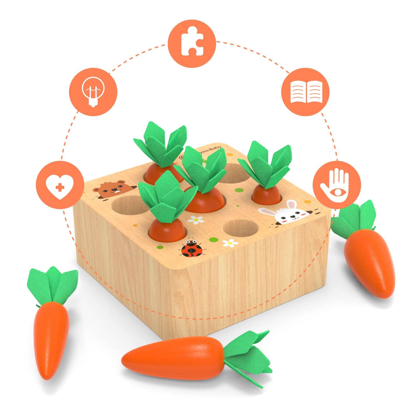 KMTJT Montessori Carrot Harvest Game – Wooden Sorting Toy for 1-3 Year Olds