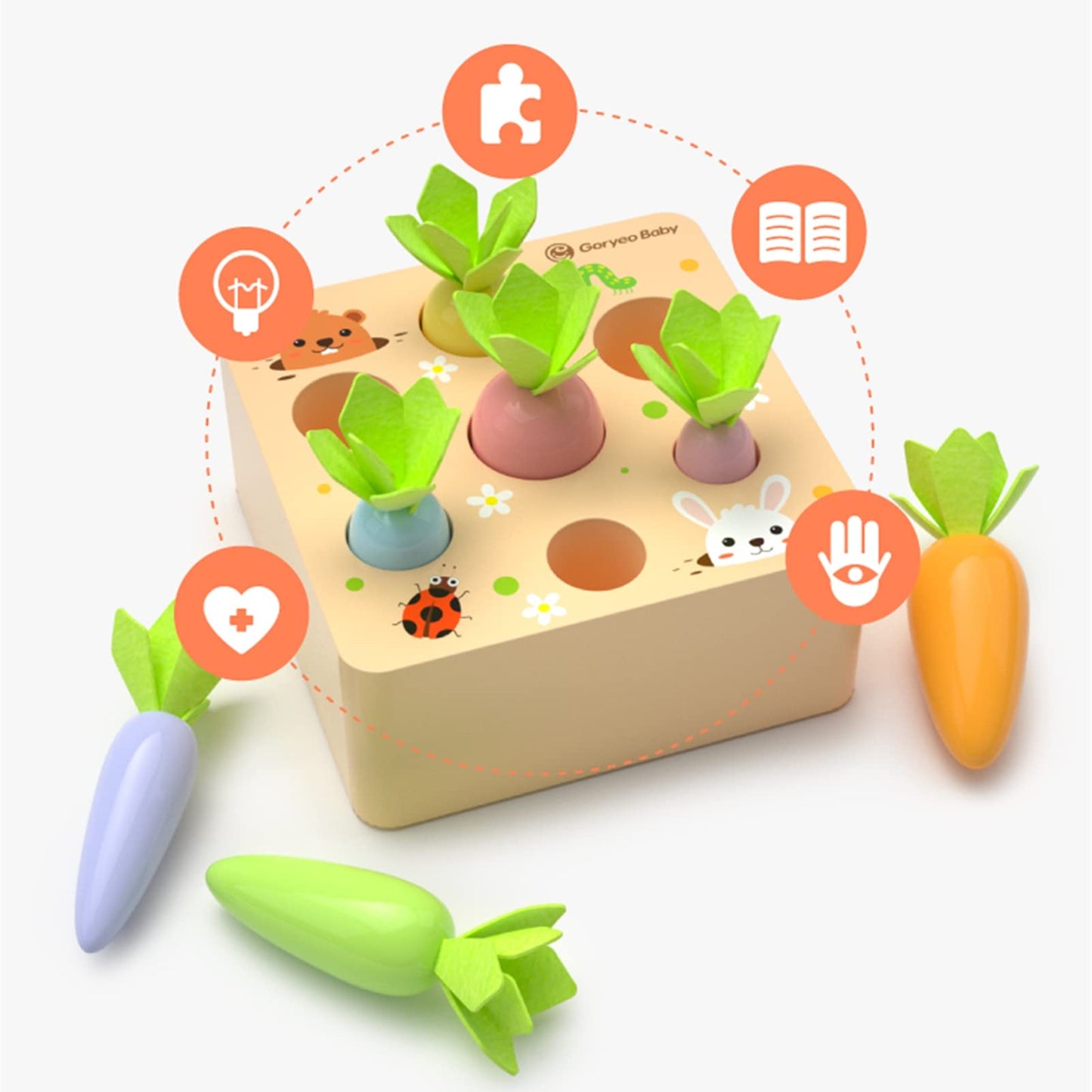 KMTJT Montessori Wooden Macron Carrot Harvest Game — Sorting & STEM Toy for Toddlers 2-3