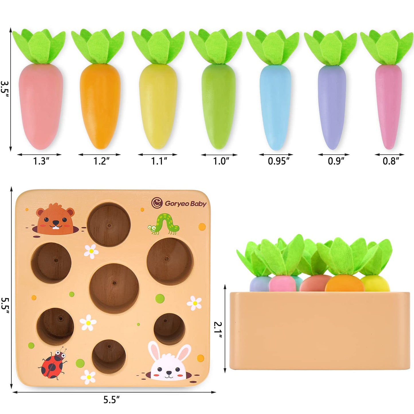 KMTJT Montessori Wooden Macron Carrot Harvest Game — Sorting & STEM Toy for Toddlers 2-3